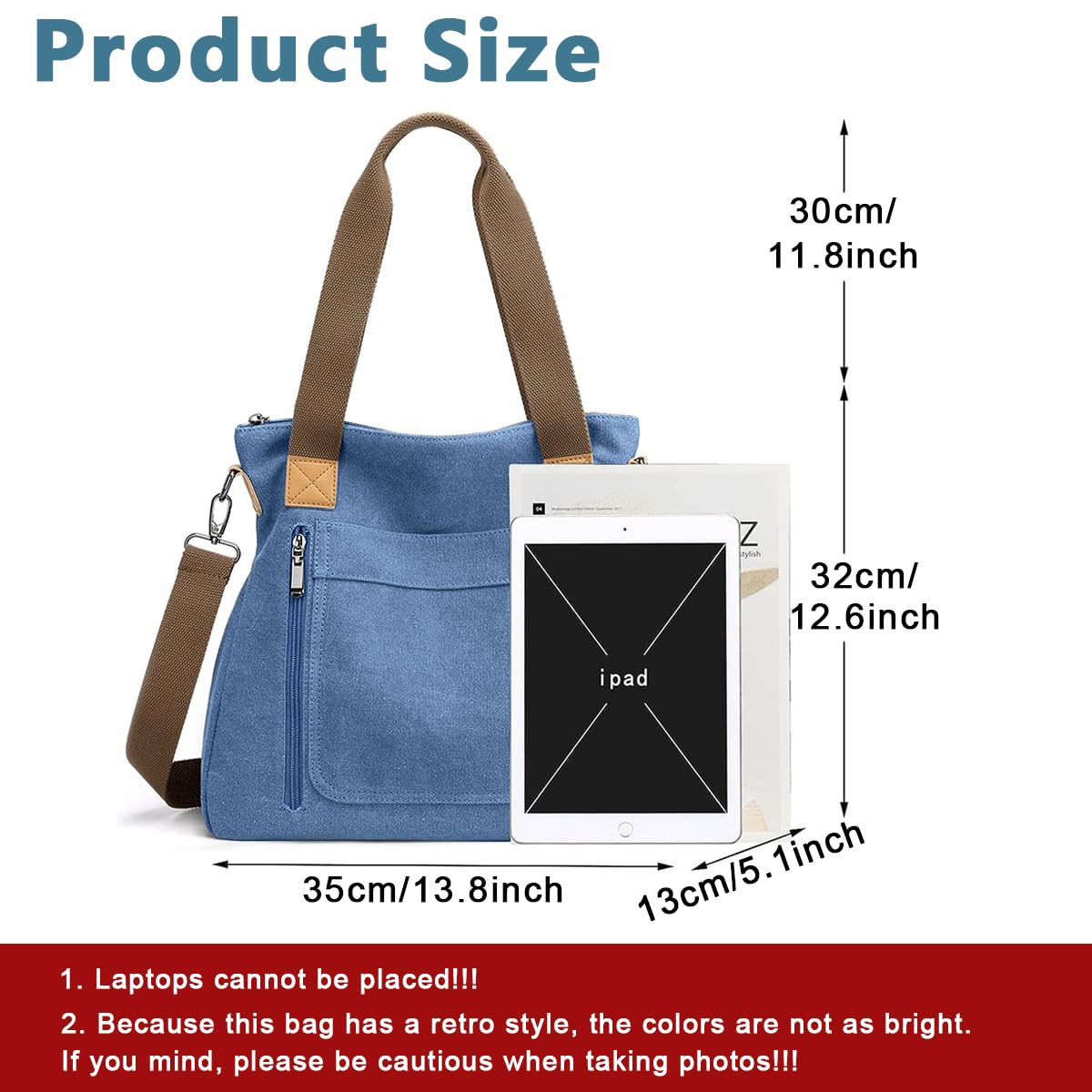 PALAY® Women's Canvas Tote Bag - Large Capacity Handbag with Detachable Shoulder Strap | Perfect for Work, Travel, Shopping & Daily Use