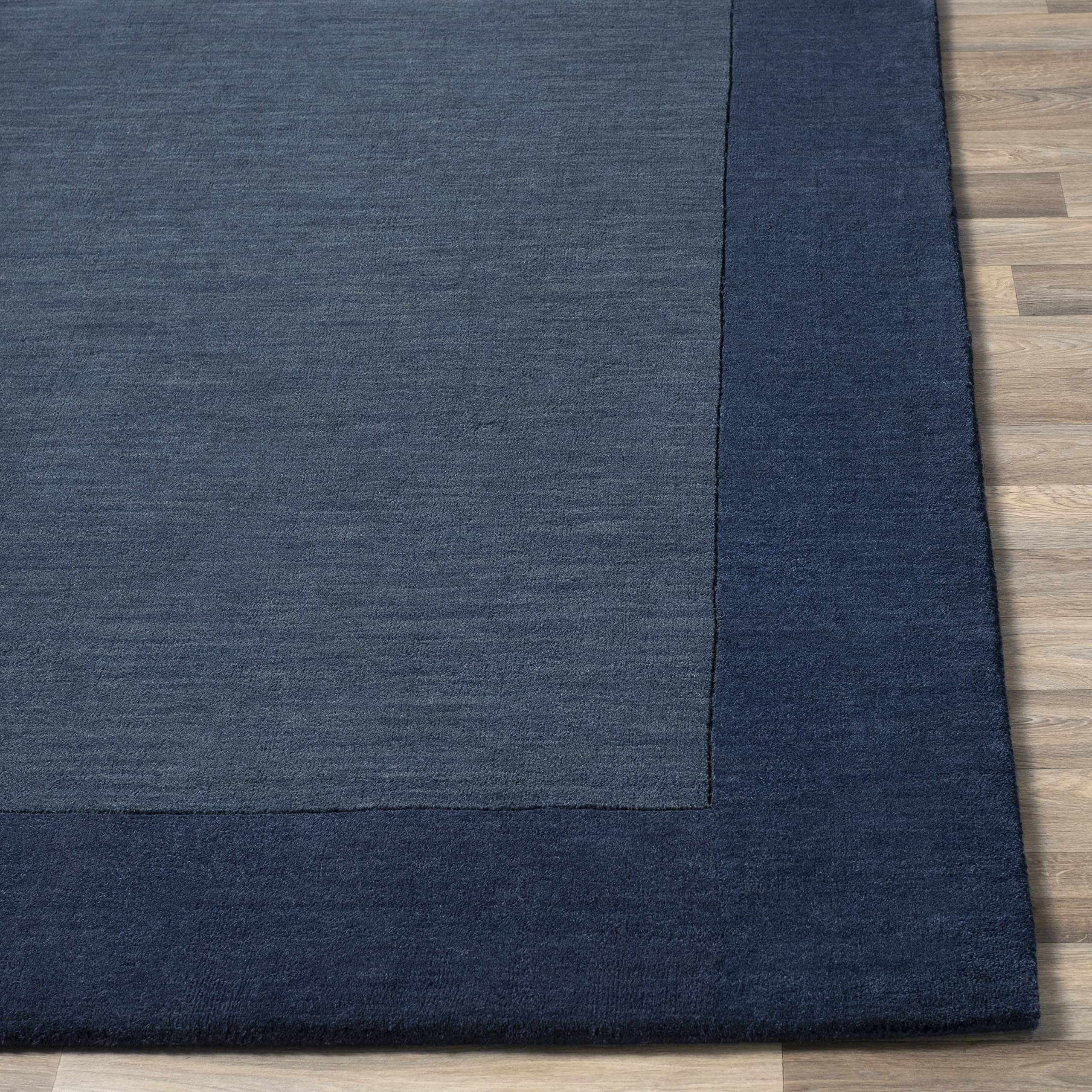 Premium Hauteloom Fingerhut Wool Area Rug - Soft & Durable 6' x 9' Blue Solid Border Rug for Living Room, Bedroom - Perfect for Cozy Home Decor & High-Traffic Areas