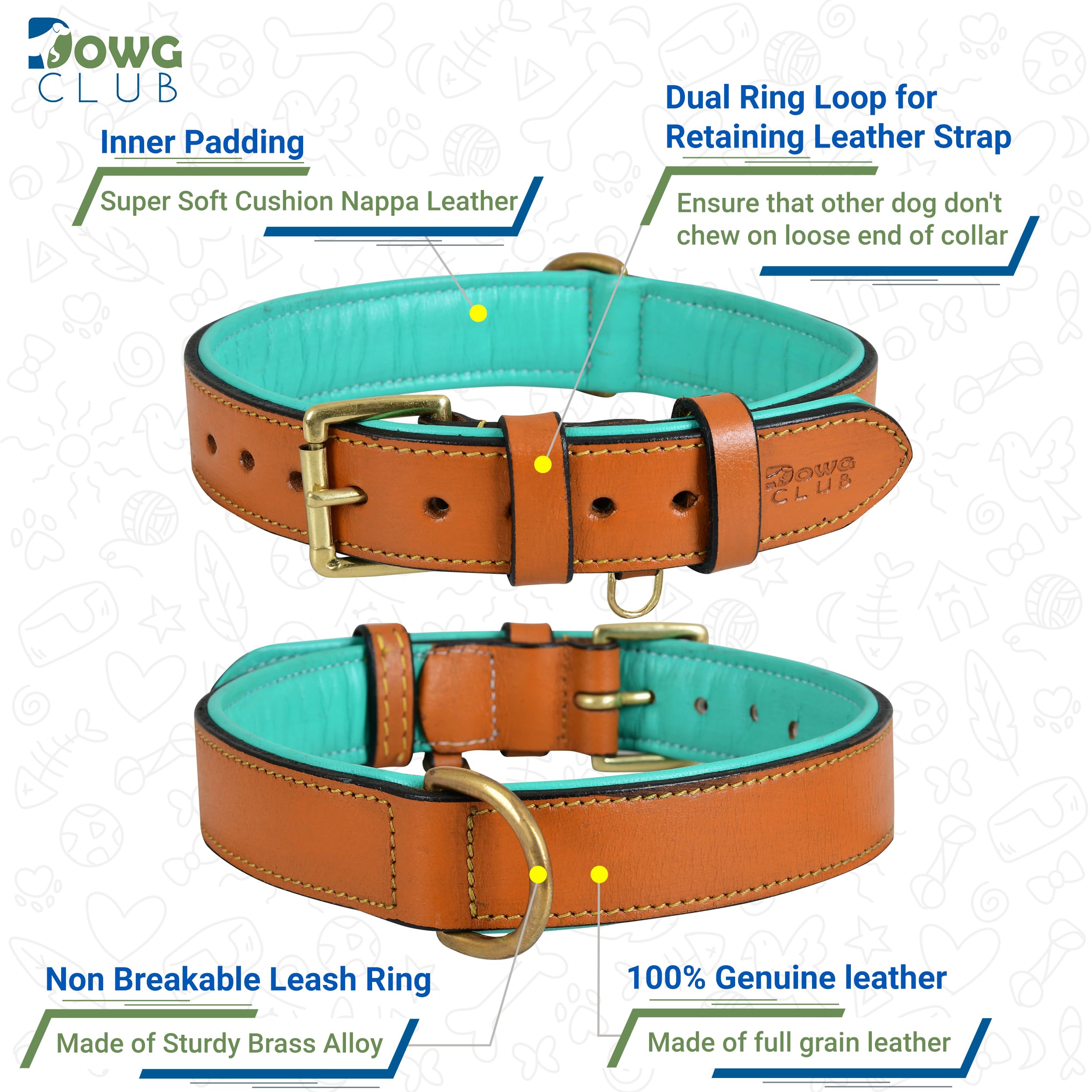 Premium Genuine Full Grain Leather Dog Collar for Medium Dogs - 1 Inch Wide, Heavy Duty with Soft Inner Padding, Comfortable & Durable - Tan (Fits 14.5
