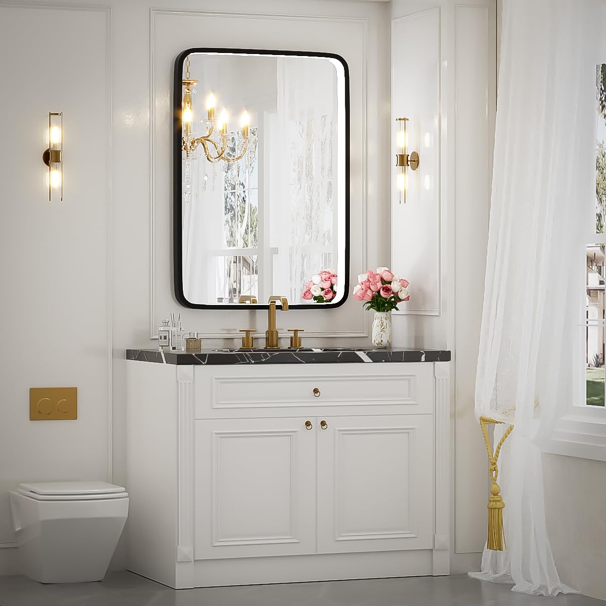 20X28 Inch LED Bathroom Mirror with Lights - Wall Mounted Anti-Fog Vanity Mirror with Dimmable 6000K Lighting, Non-Rusting Black Metal Frame & Memory Function (Horizontal & Vertical) - Perfect for Modern Bathrooms, Makeup Vanity & Home Decor
