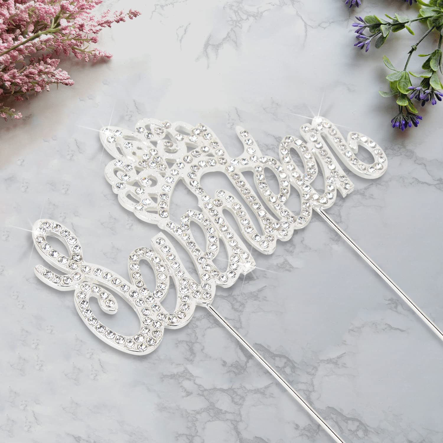 LINGTEER 17th Birthday Cake Topper with Silver Crystal Crown - Bling Rhinestone Party Decor for Sweet 17 Celebrations | Perfect for Quinceañera, Milestone Birthdays & Teenager Parties