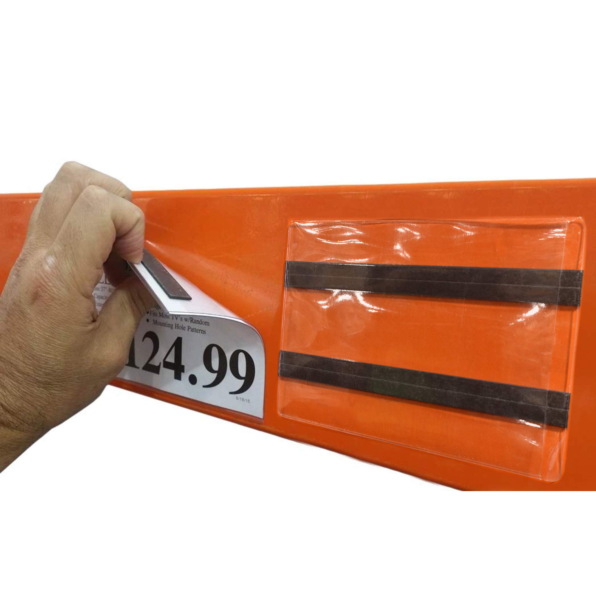 100 Pack Clear Vinyl Pallet Rack Sign Holders with Magnets for 3.5