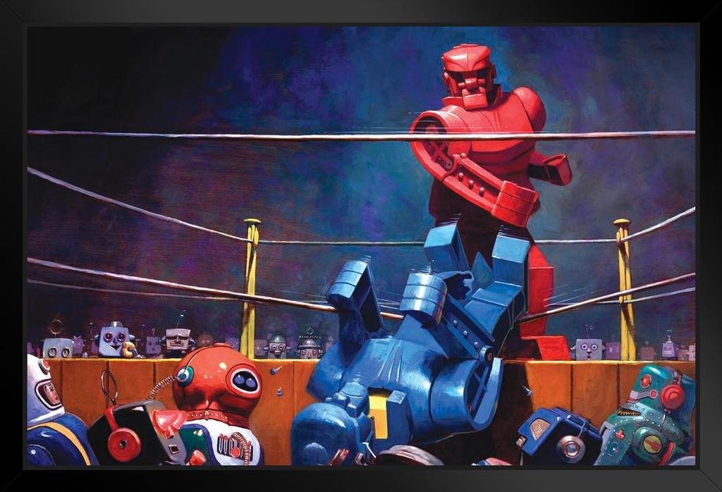 Eric Joyner Famous TV Show Robots Final Blow Black Wood Framed Wall Art 14x20 - Perfect for Living Room, Bedroom & Office Decor