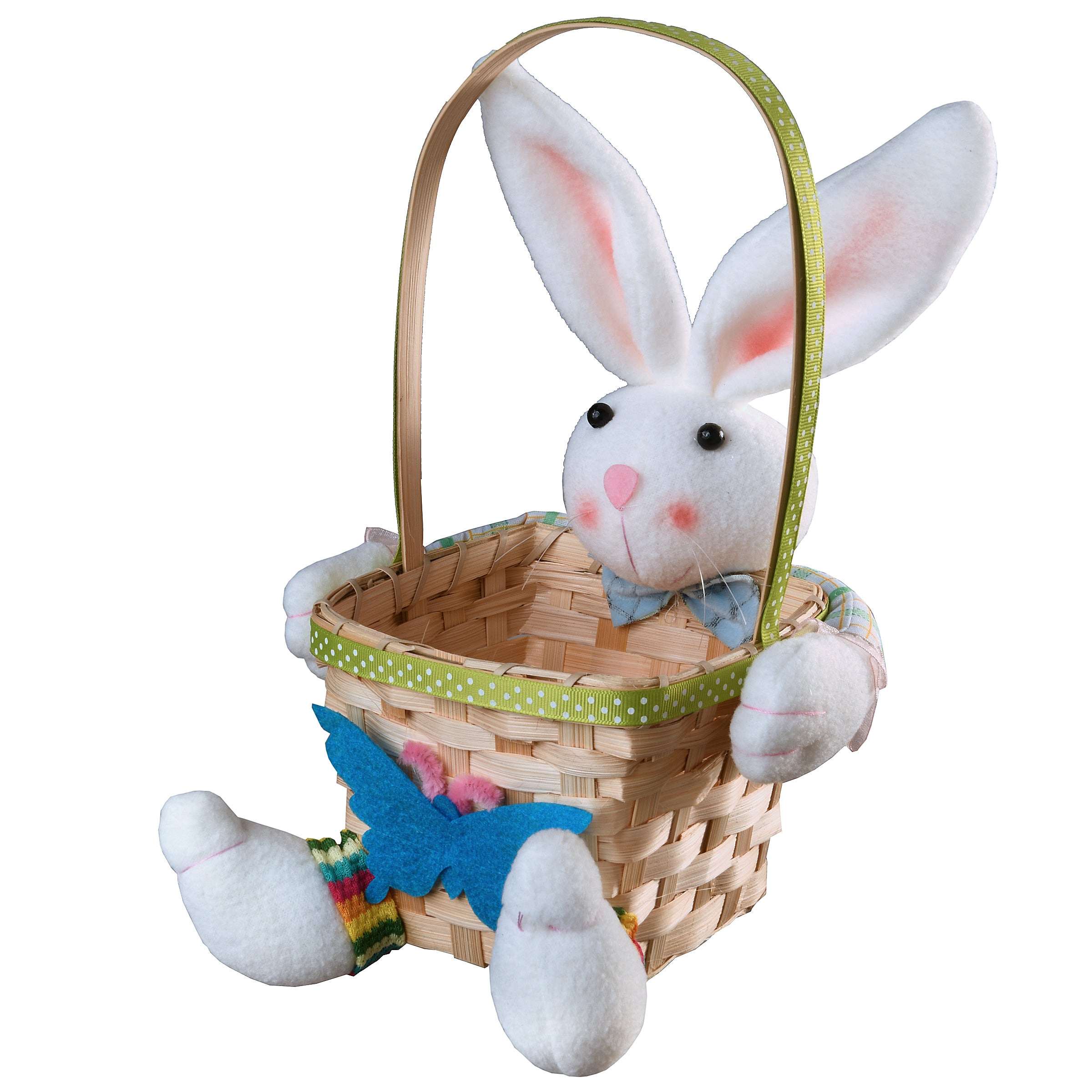 10 Inch Woven Easter Basket with Plush White Bunny Doll - Perfect for Easter Egg Hunts, Spring Decorations & Gift Giving