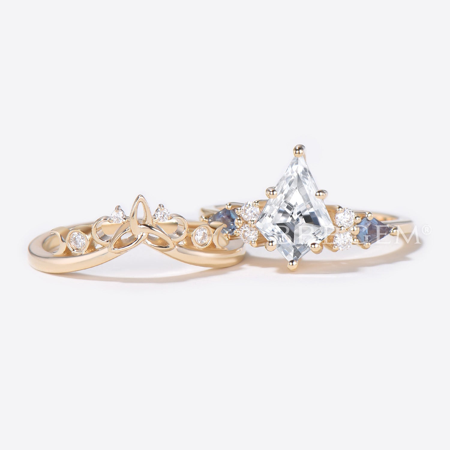 Celtic Moissanite Engagement Ring 7 Stone Cluster Bridal Set - Vintage Inspired Wedding Jewelry for Brides & Anniversaries