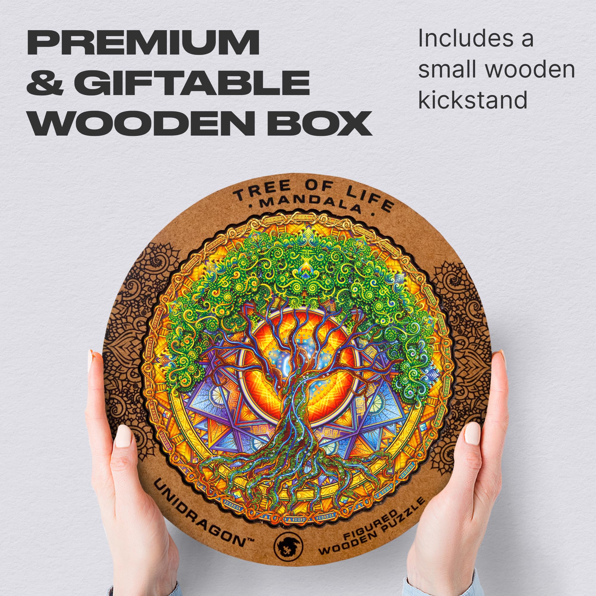 UNIDRAGON Original Wooden Jigsaw Puzzles 700 Pieces - Mandala Tree of Life Art, 17.7x17.7 Inch Large Puzzle, Unique Shaped Pieces, Premium Gift for Adults & Teens | Home Decor, Stress Relief, Family Game Night