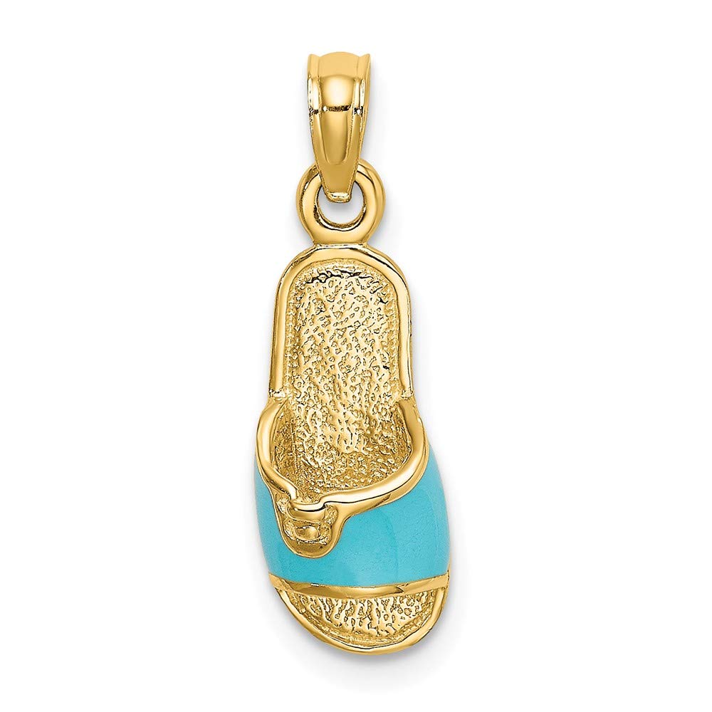14K Yellow Gold Blue Enamel Summer Slipper Pendant Charm - Elegant Beach Jewelry for Women, Perfect Gift for Vacation & Summer Outfits
