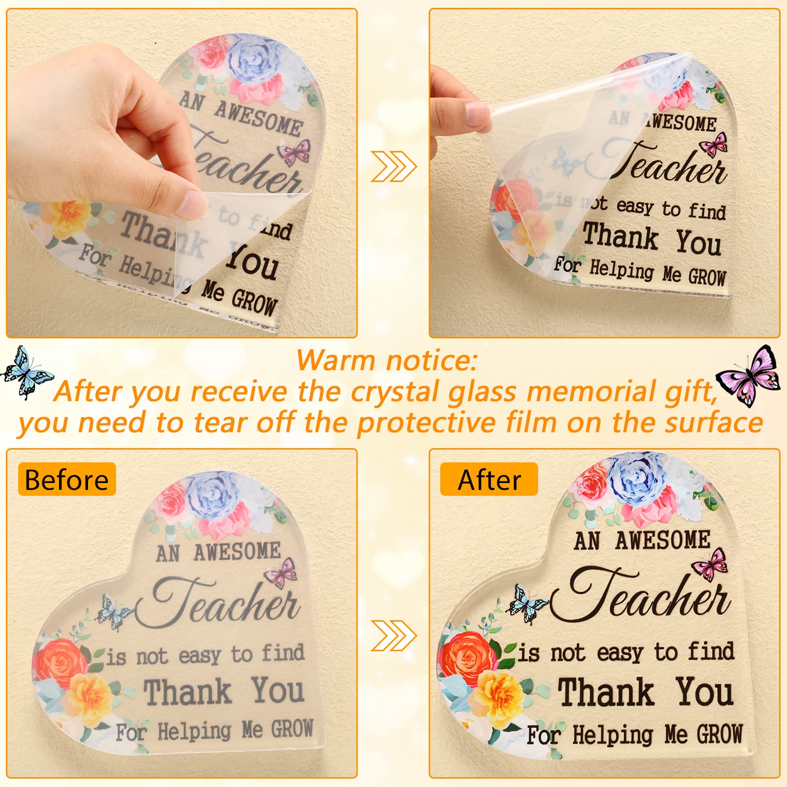Yookeer Acrylic Teacher Appreciation Gift - 6x6 Inch Floral Keepsake Paperweight for Educators, Graduation Gift for Women - Perfect for Teacher's Desk Decor, Retirement Gifts & End of Year Thank You Presents
