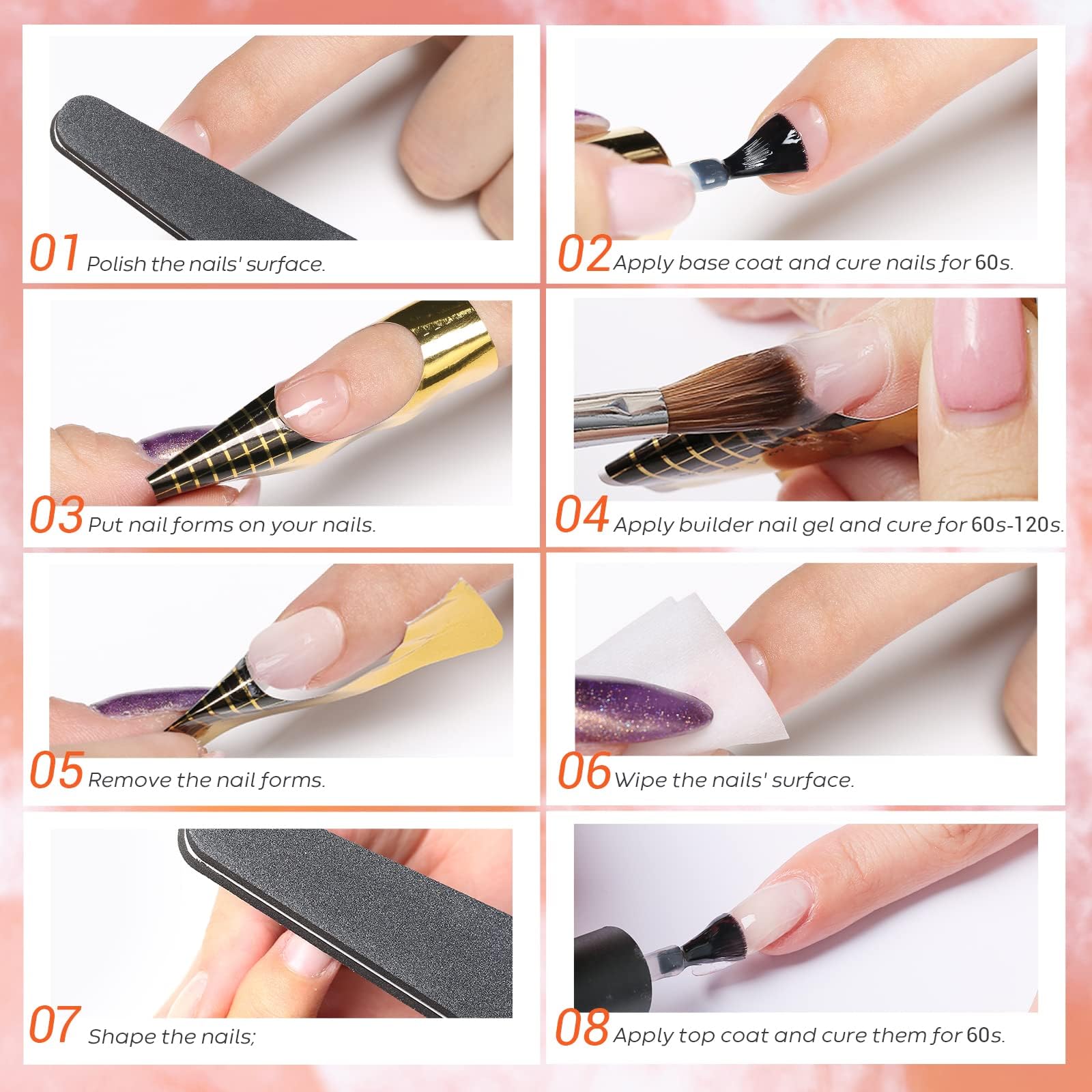 Modelones Builder Nail Gel - 2oz Clear Hard Gel for Nail Extensions & Strengthening | Professional DIY Nail Art Kit with 100PCS Nail Forms & Dual-Use Brush | Perfect for Home Manicures, Salon-Quality Nail Enhancements & Acrylic Gel Nail Designs