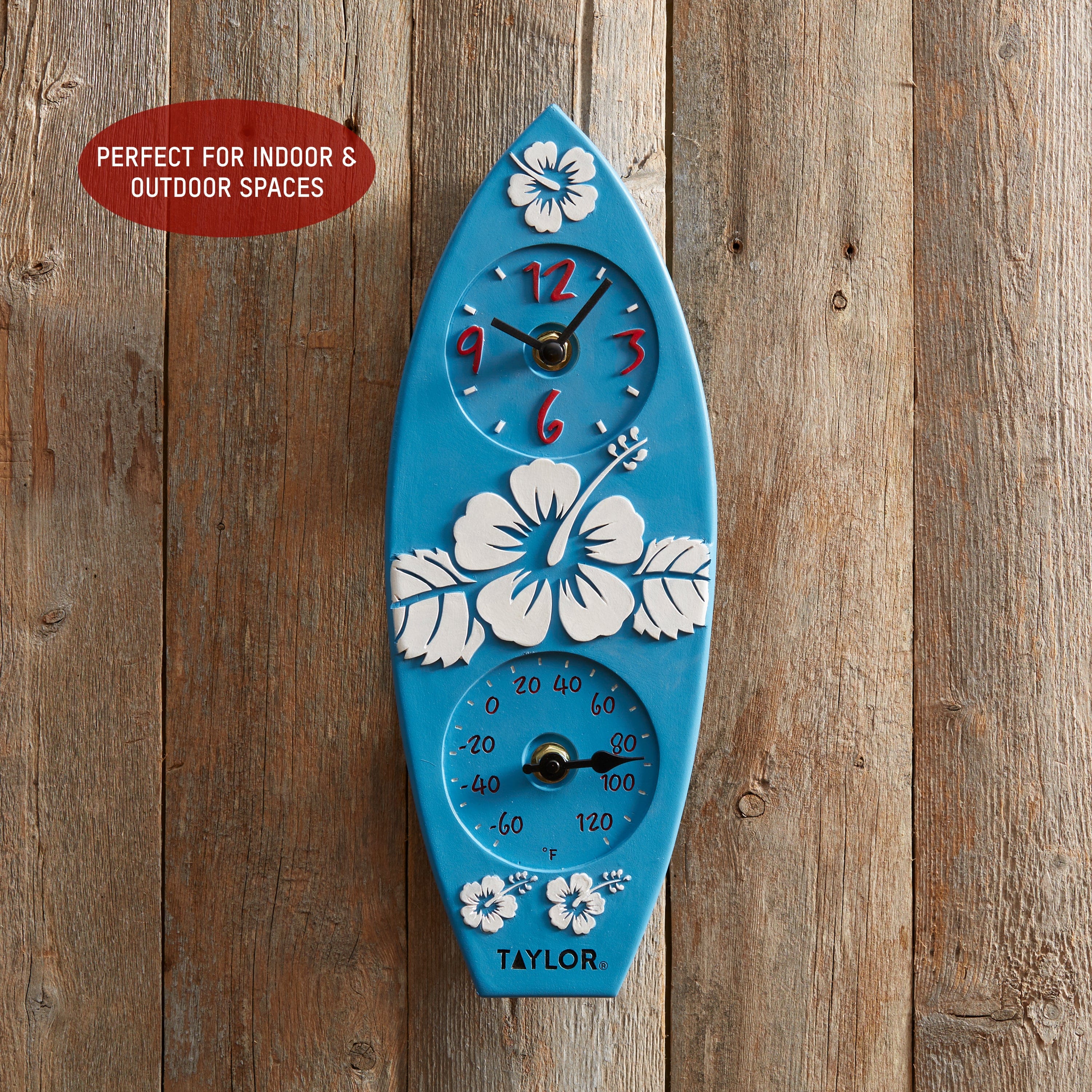 Premium Poly Resin Surfboard Thermometer with LED Clock - Perfect for Beach, Pool & Outdoor Water Temperature Monitoring