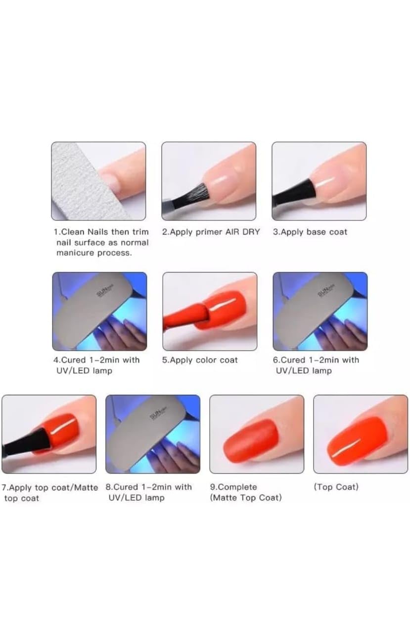 BOLT BEE UV Nail Lamp Kit - 4 Pack Matte & Gloss Finish Top Coat, Base Coat & Nail Primer (15ml Each) for Professional Nail Art | Perfect for Home Manicures & Salon Nail Extensions