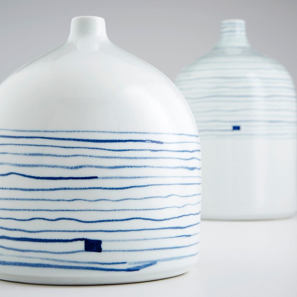 Cyan Design 10802 Whirlpool Vase - Blue and White Ceramic Home Decor - Small Tabletop Vase for Flowers, Centerpiece, Wedding, Living Room & Office Decor