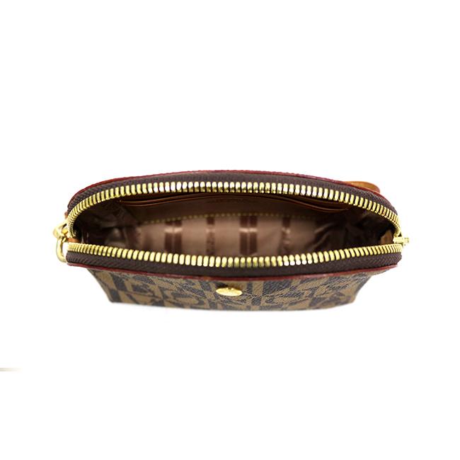 Bonia Monogram Zipper Pouch - Premium Leather Cosmetic Bag for Women, Travel Makeup Organizer (Brown) | Perfect for Everyday Essentials, Gym, Travel & Gift Giving