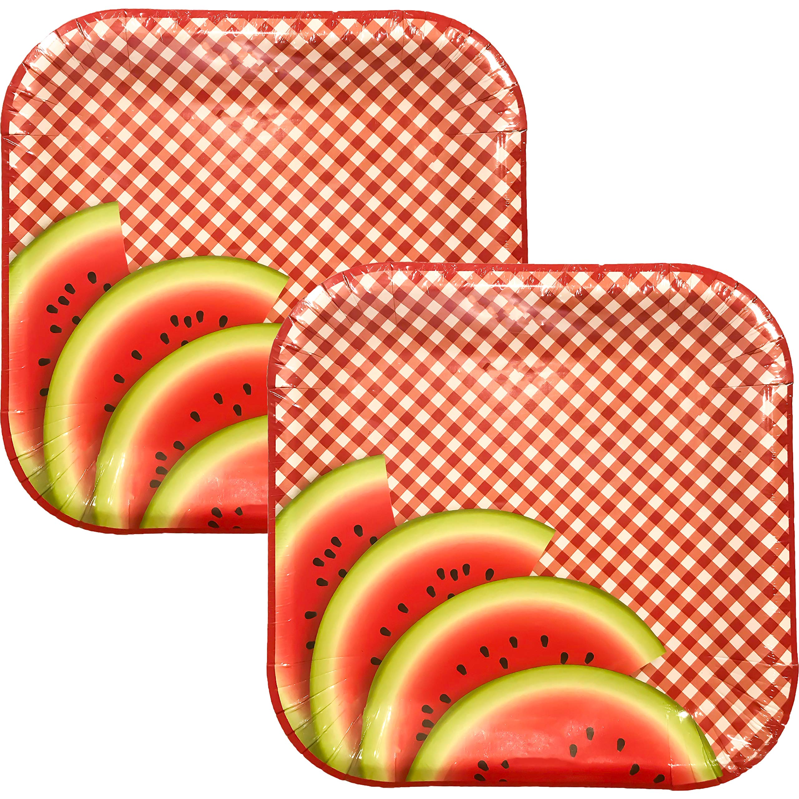 Watermelon Seed Pattern Summer Picnic Tablecloth with 16 Square Paper Plates & Napkins - Perfect for Outdoor BBQs, Parties, and Family Gatherings