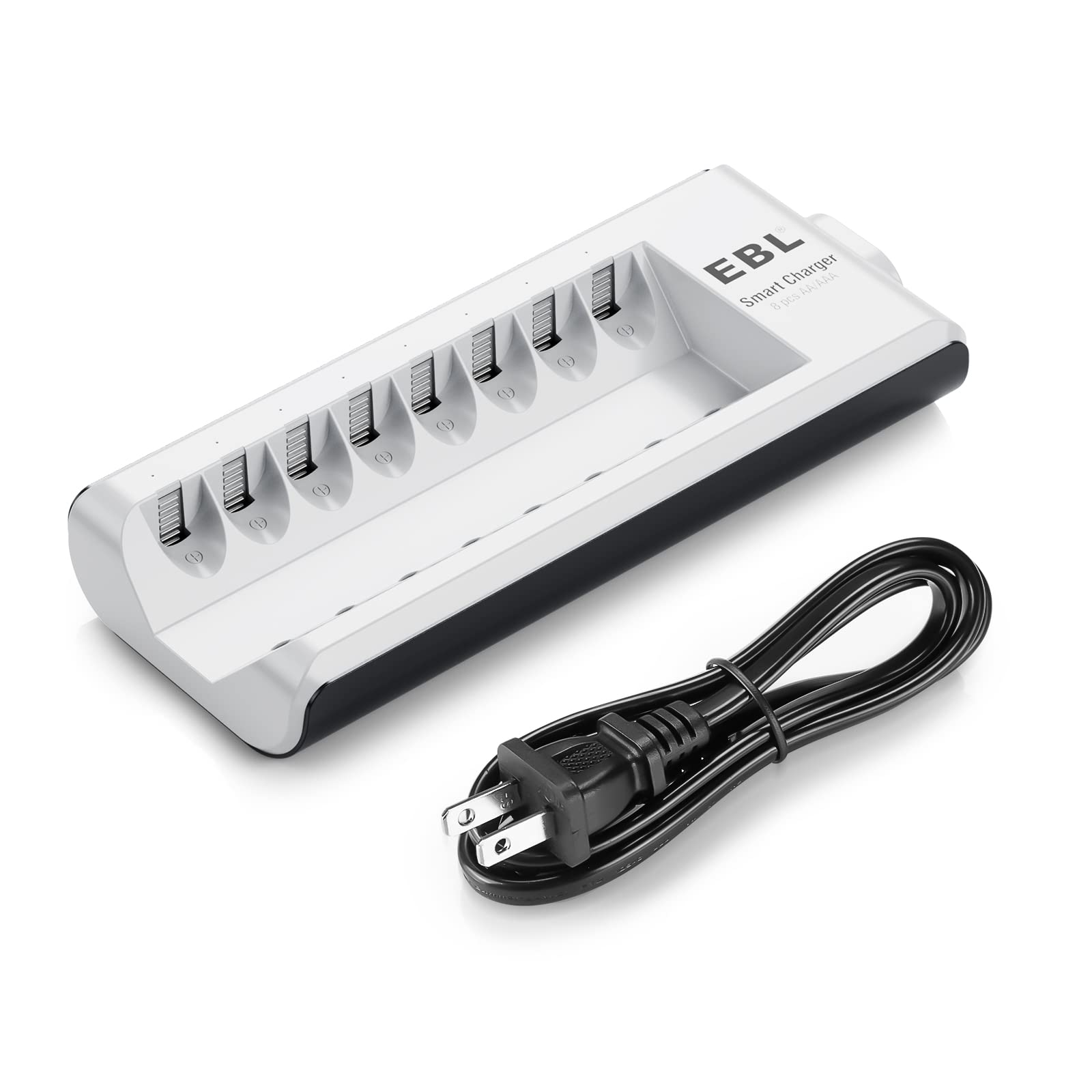 EBL 8-Slot Smart Battery Charger for AA AAA Ni-MH Ni-CD Rechargeable Batteries - Fast Charging with Individual LED Indicators - Perfect for Home, Office, and Electronic Devices