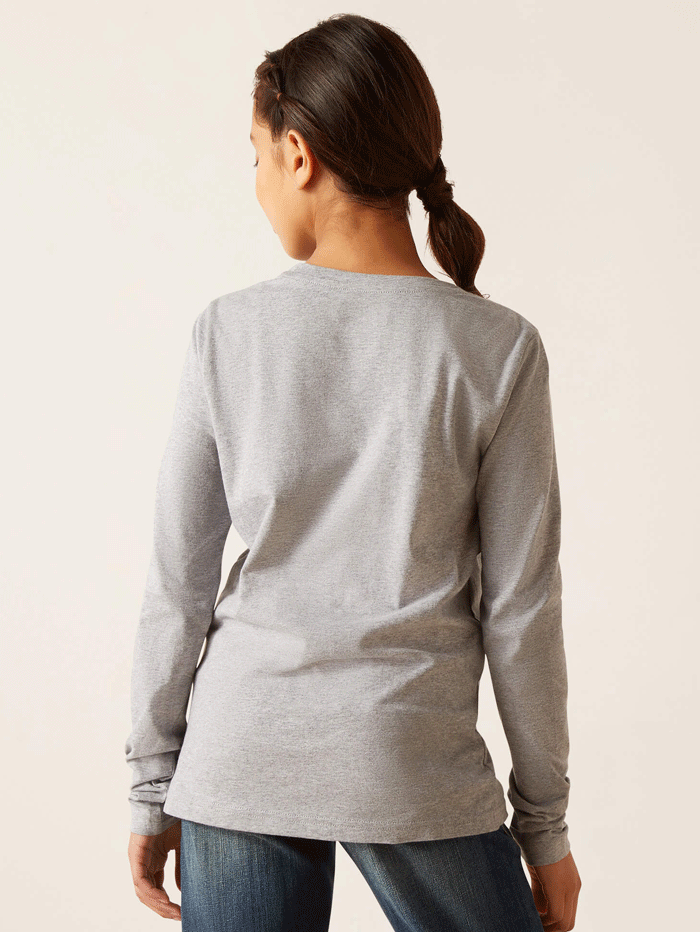 Ariat Kids Fawna Long Sleeve T-Shirt for Boys & Girls - Heather Grey Cotton Comfort Shirt for School, Play & Outdoor Activities