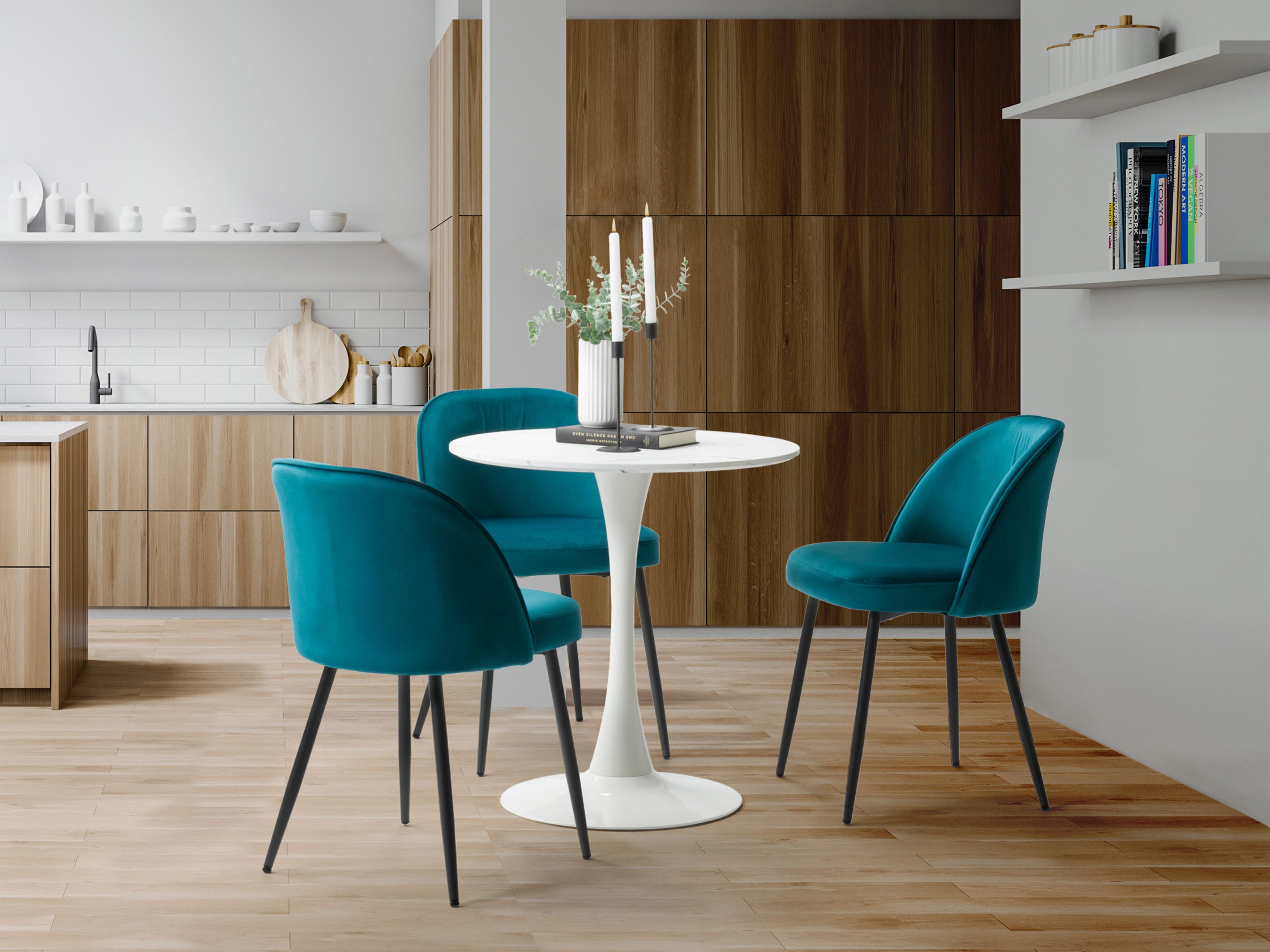 Luxury Teal Velvet Side Chair - Mid-Century Modern Accent Chair with Solid Wood Legs for Living Room, Bedroom, or Office - Comfortable & Stylish Seating for Home Decor