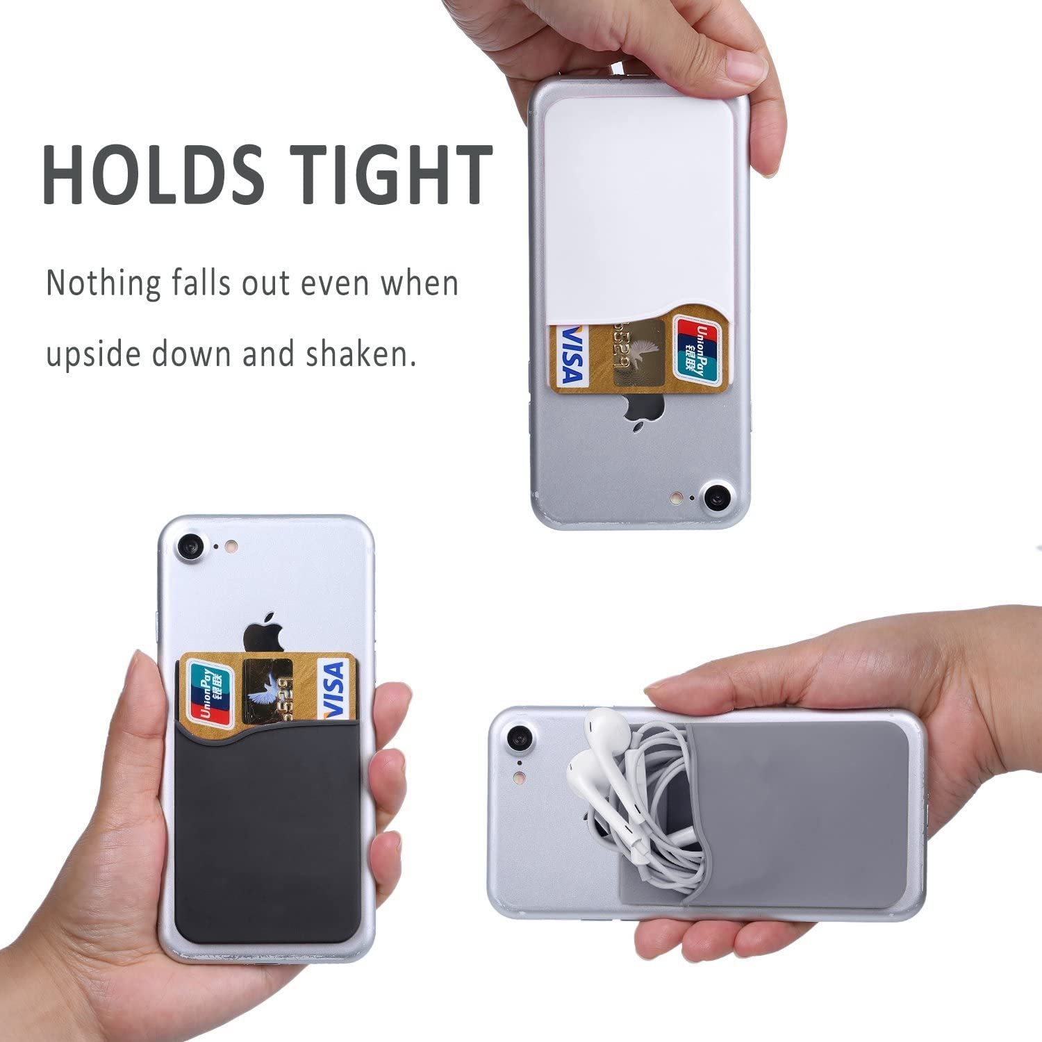 AgentWhiteUSA Stick-On Phone Wallet - Slim Card Holder for Credit Cards, Business Cards & ID - Compatible with iPhone, Android & Most Smartphones (Grey/Black/White) - Perfect for Hands-Free Shopping, Travel & Everyday Convenience