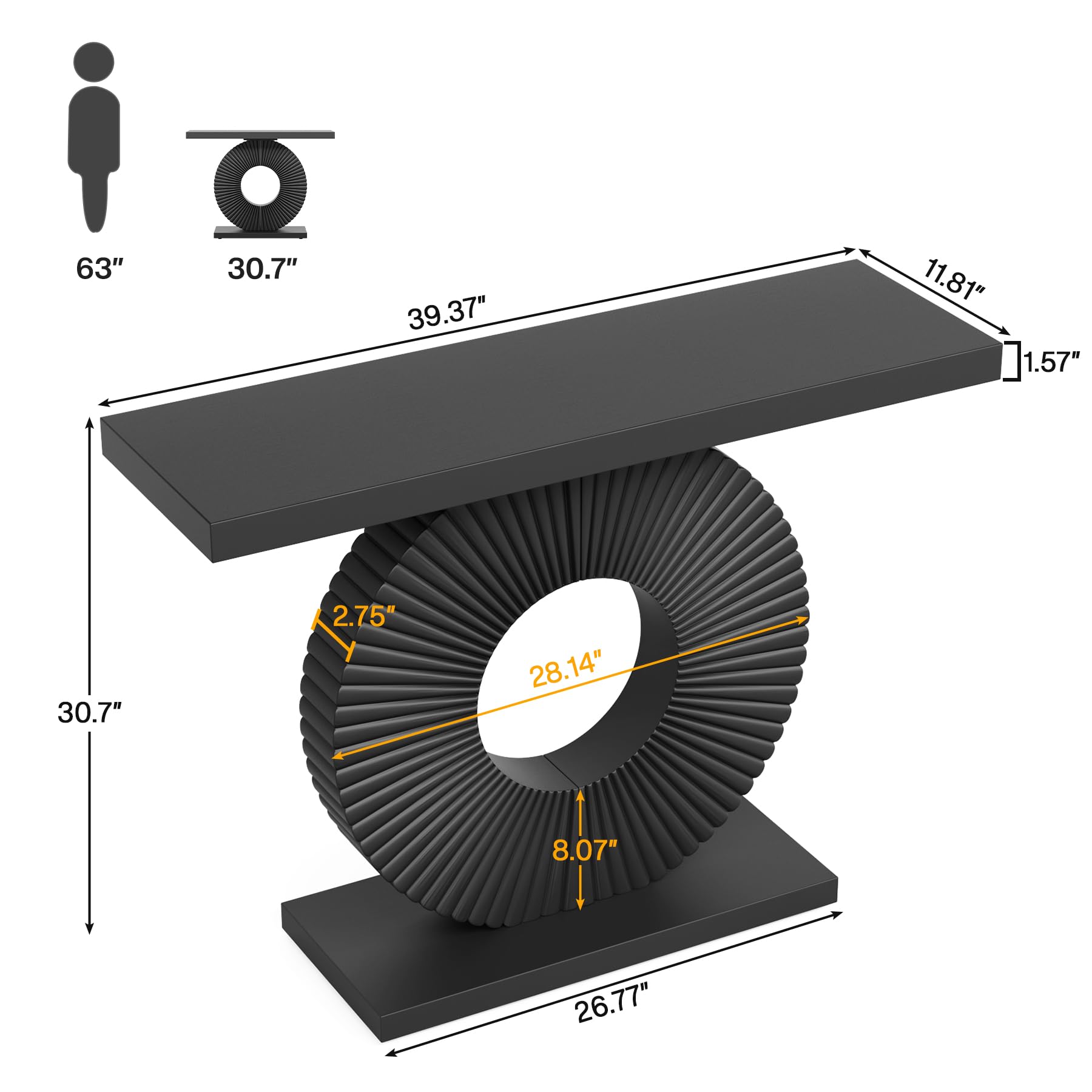Modern Geometric Console Table - 40 Inch Narrow Wood Entryway Sofa Table, Contemporary Black Accent Table for Living Room, Hallway & Entryway - Perfect for Small Spaces & Home Decor