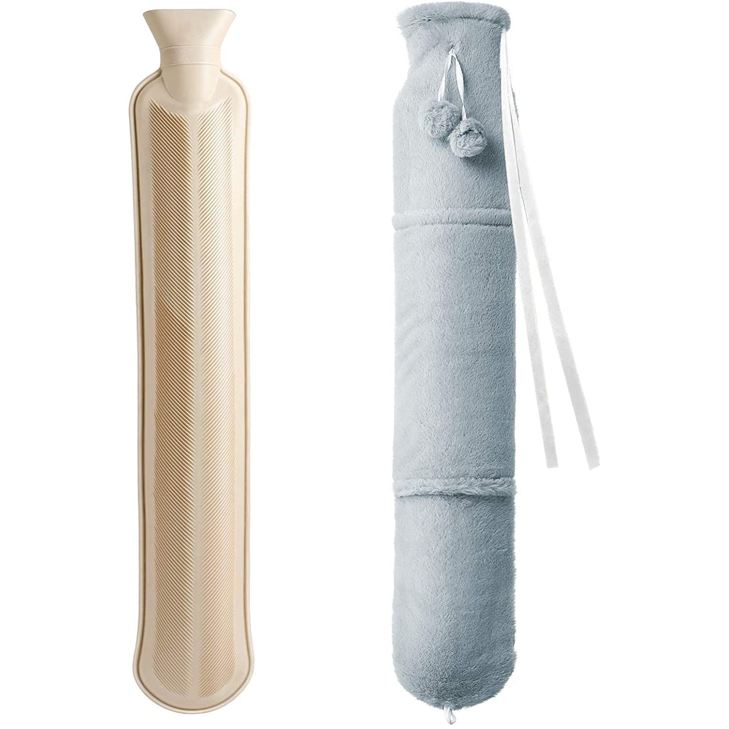 1800ml Rubber Hot Water Bottle with Plush Cover - Hand Warmer, Heating Pad, Thermos for Pain Relief & Warmth (Grey) - Perfect for Winter, Camping, and Cold Weather Comfort