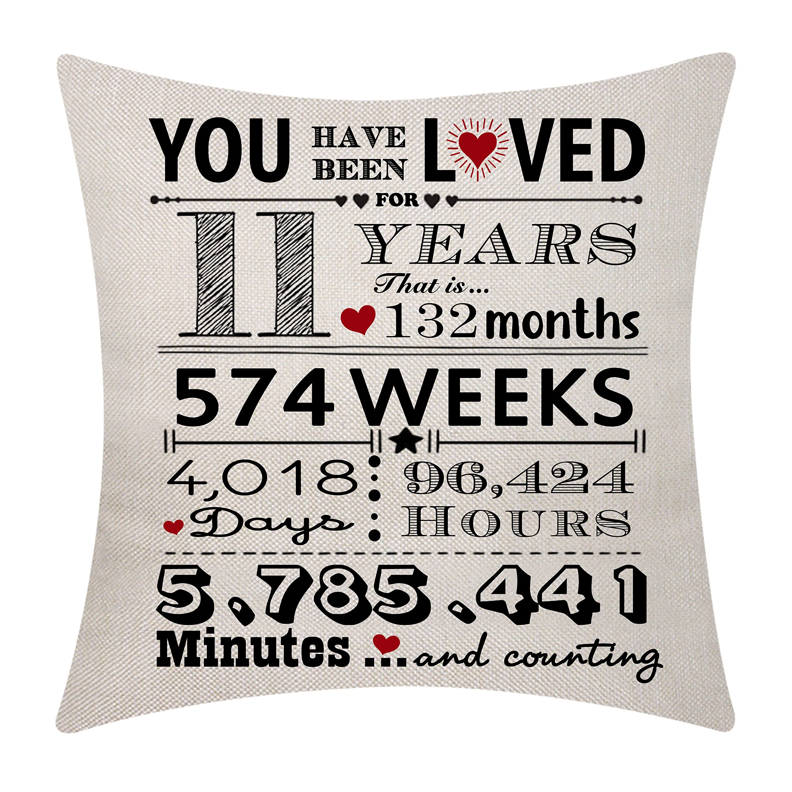 11th Birthday Gifts for Girls & Boys - 11 Years Old Birthday Decorations, Throw Pillow & Cushion Cover (11 Years Loved) - Perfect for Birthday Parties, Room Decor & Special Celebrations