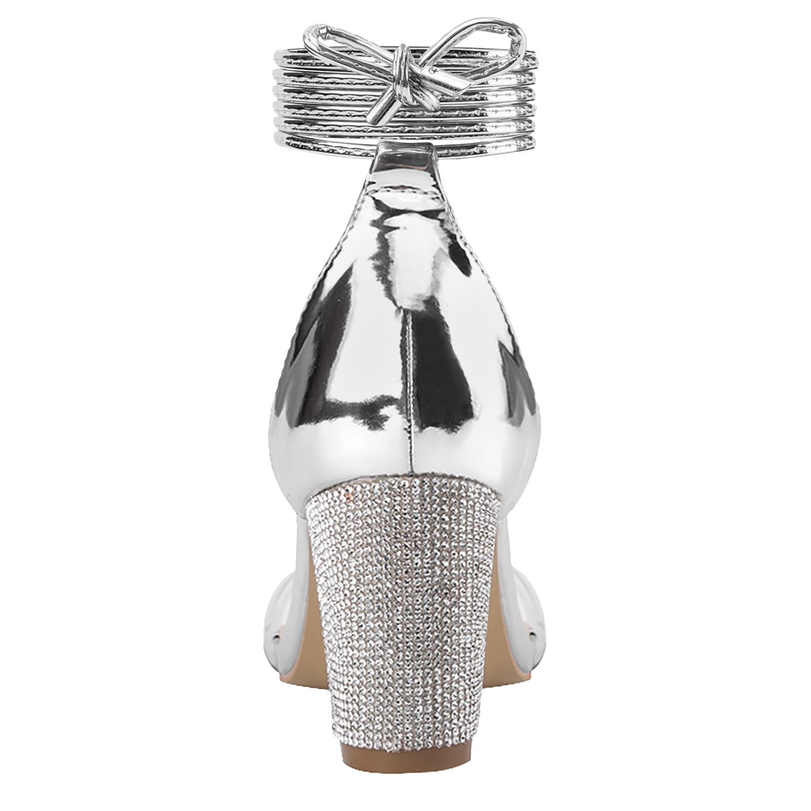 Women's Chunky High Heel Sandals - Comfortable Open Toe Strappy Rhinestone Heels in White, Silver, Gold & Black | Clear Ankle Strap Dress Shoes for Parties, Weddings & Evening Events