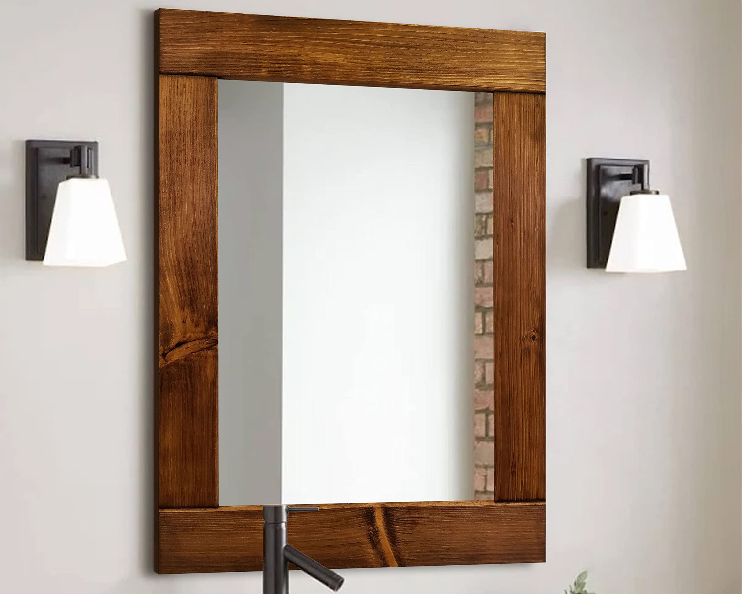 Handmade Natural Rustic Wood Framed Mirror - 20 Stain Colors (Red Chestnut Shown) - Large Bathroom Mirror with Farmhouse Style Wood Frame - Perfect for Vanity, Accent Wall & Bathroom Décor - USA Made