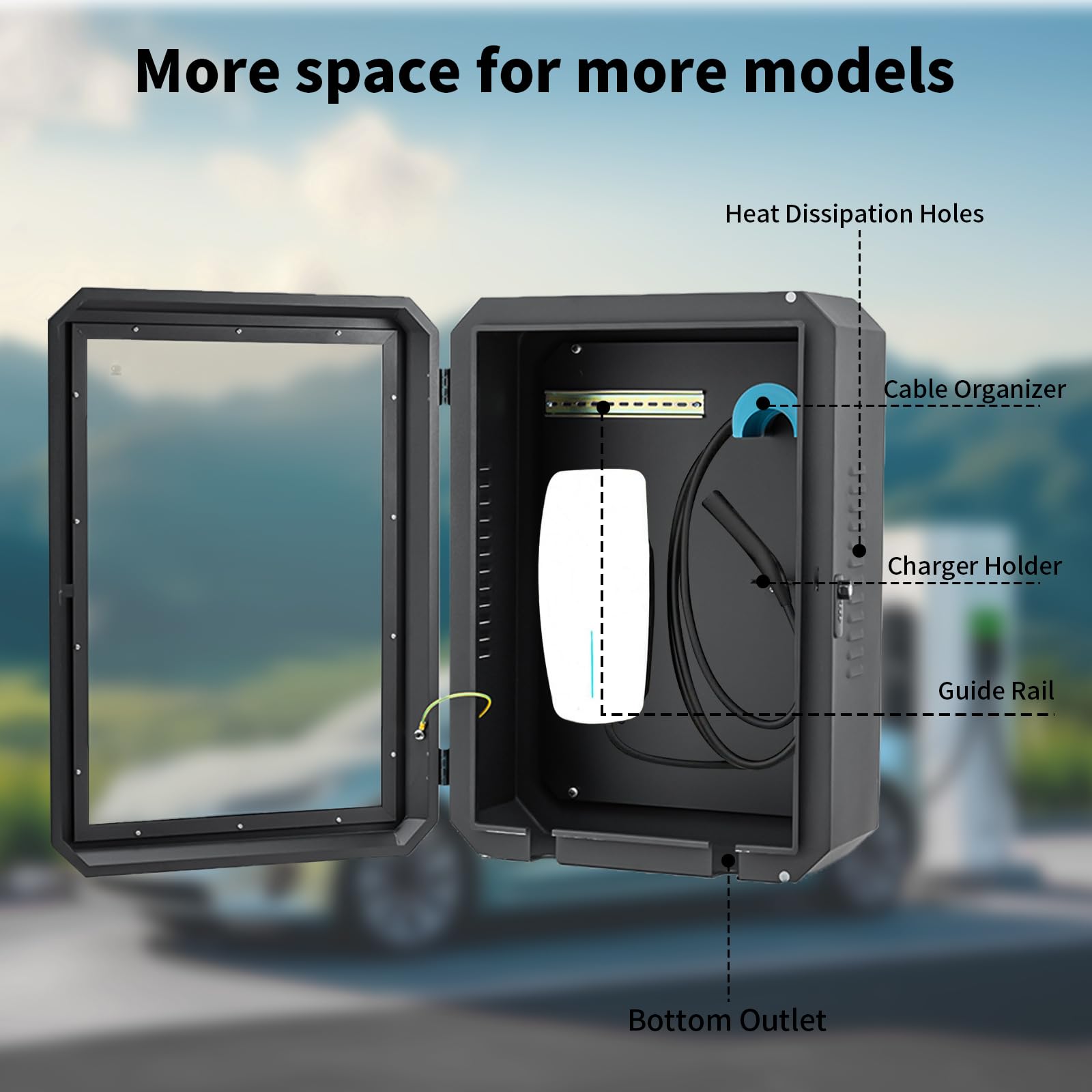 Tesla Charger Station Protection Box - Waterproof & Dustproof EV Charging Enclosure for Tesla & Most Electric Vehicles - Indoor/Outdoor Wall Mounted Black Charger Box (Perfect for Home, Garage & Outdoor Charging)