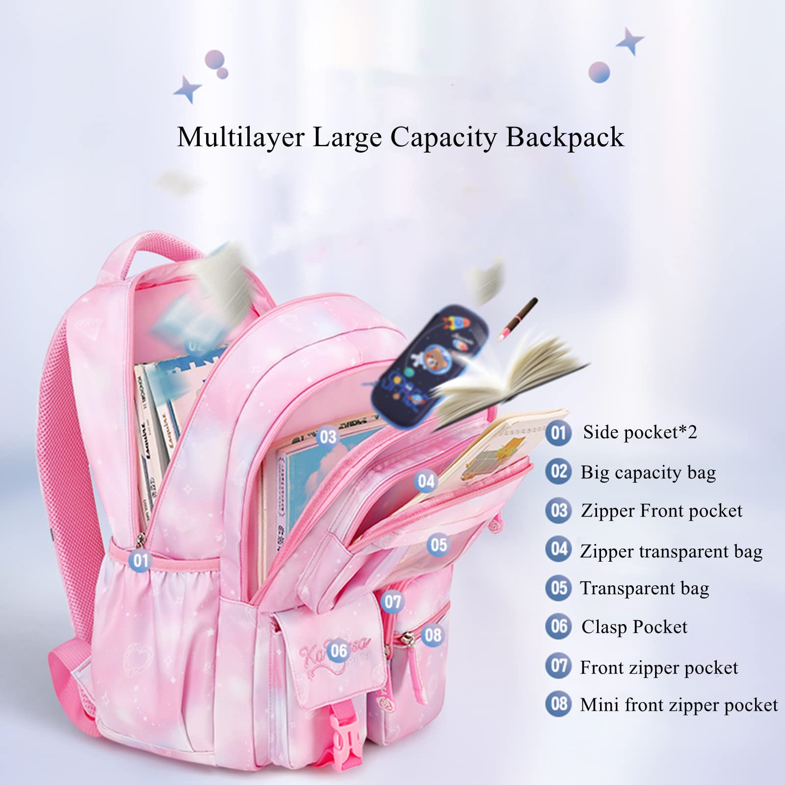Cute Waterproof Girls Backpack for School - Large Capacity Elementary Bookbag for Kids | Durable Purple Backpack for Daily Use, Travel & Outdoor Activities