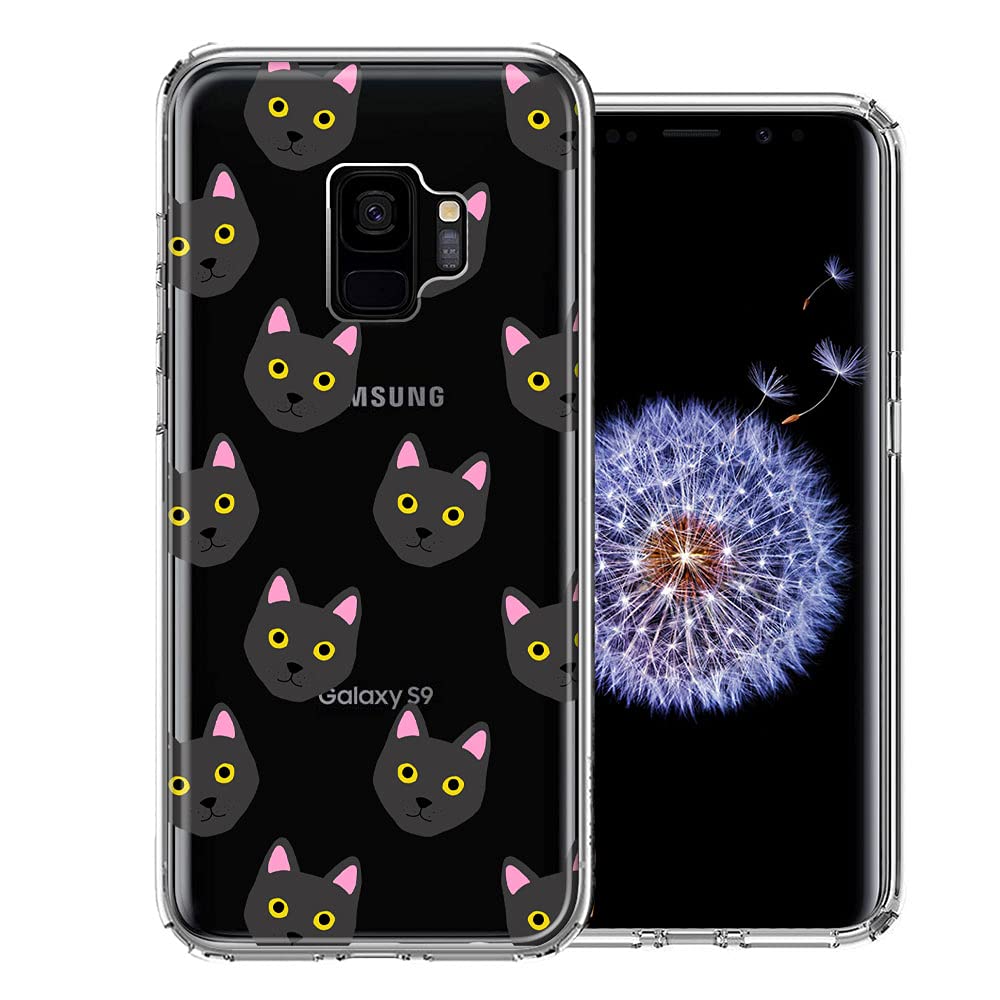 Samsung Galaxy S9 Case - Black Cat Polkadot Design Double Layer Protective Phone Cover for Shock Absorption | Perfect for Everyday Use, Travel & Outdoor Activities
