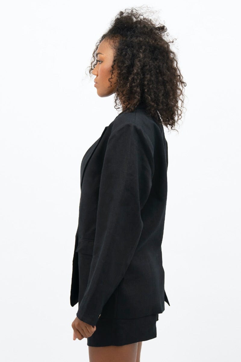 Havana Linen Oversized Blazer for Women - Licorice Black | Lightweight Summer Business Casual Jacket | Perfect for Office, Travel & Date Nights
