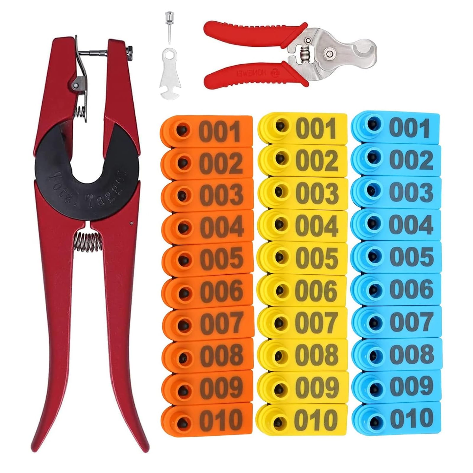 MINYULUA 300PCS 1-100 Numbered Plastic Livestock Ear Tags with Applicator Tool - for Sheep, Goats, Dogs, Cattle, Pigs - Durable Farm Animal ID Tags for Tracking & Management