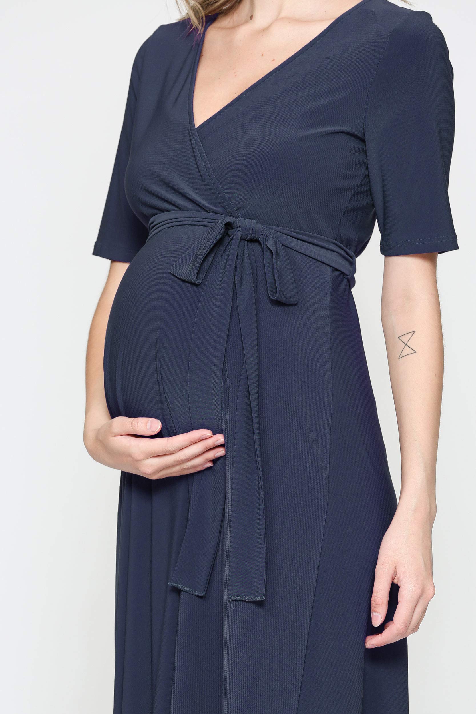 Maternity Wrap Dress for Women - Stretchy Mid-Length Nursing Dress with Adjustable Waist Belt | Perfect for Pregnancy, Nursing & Postpartum Comfort