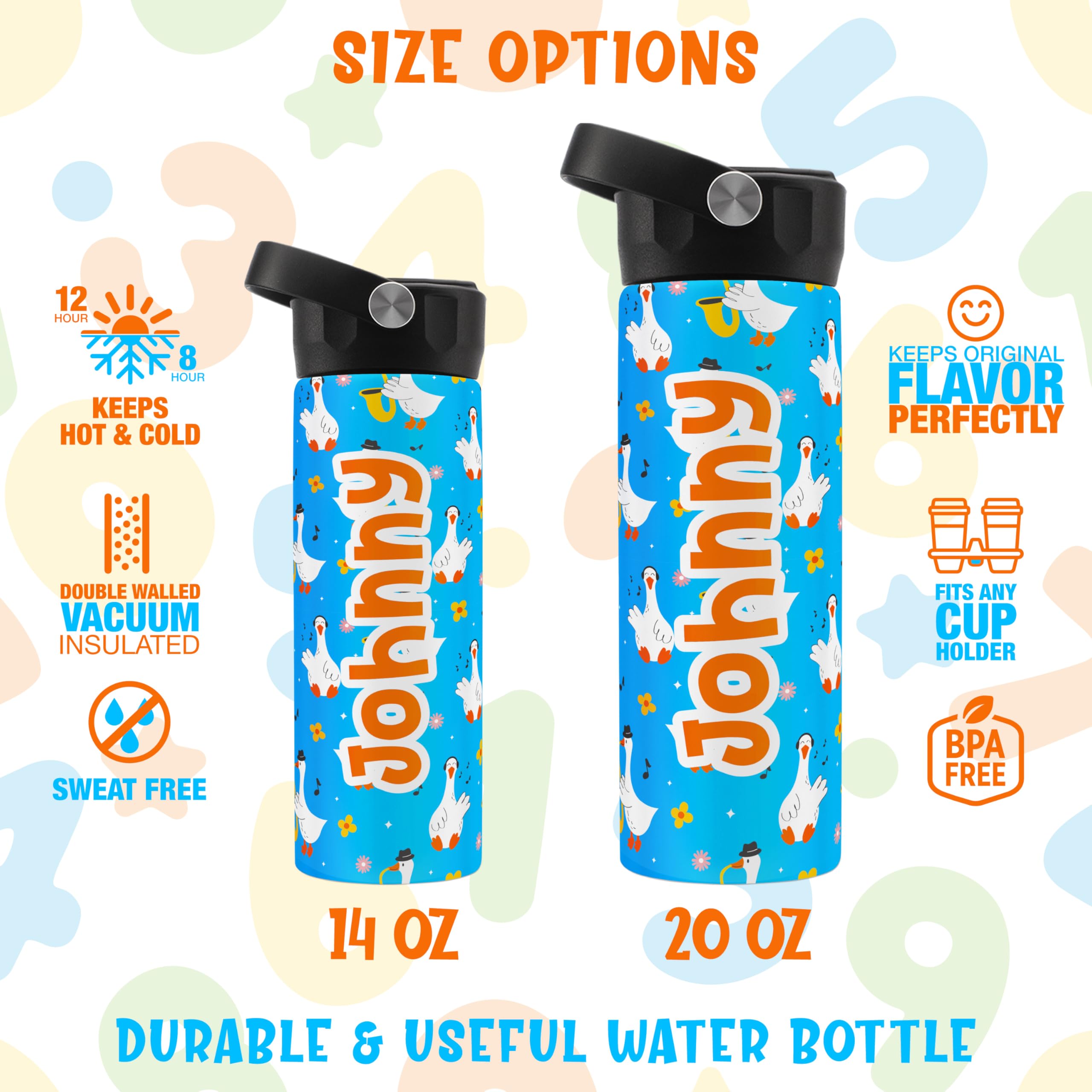 Personalized Insulated Kids Water Bottle with Straw Lid & Handle - Leakproof Stainless Steel Water Bottle for School, Sports, Outdoor Activities | Back to School Essentials for Boys & Girls