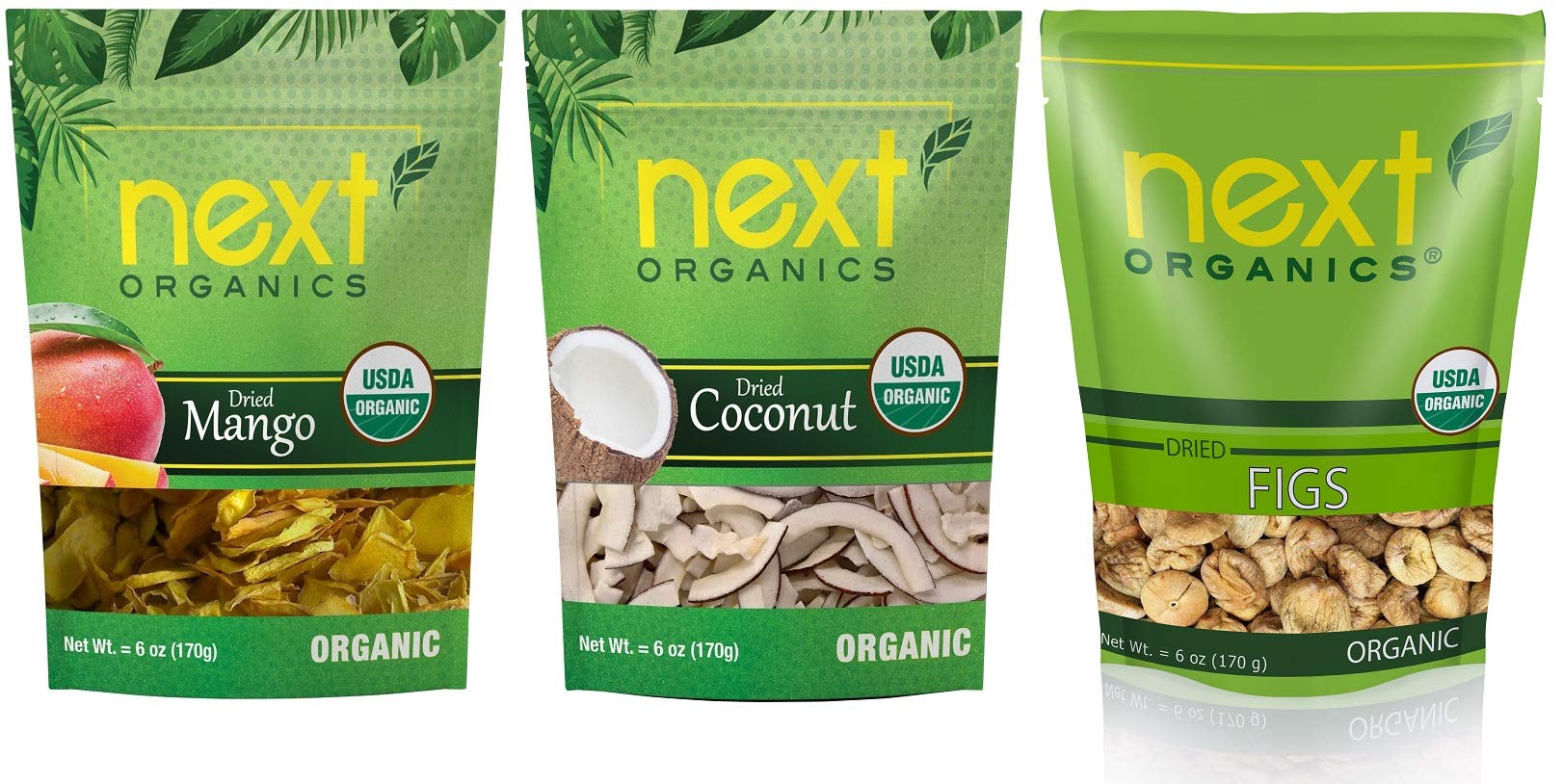 Organic Dried Fruit Variety Pack - 6 oz Mango, Coconut & Figs (3-Pack) | Healthy Vegan Snacks for Kids & Adults | Perfect for Lunch Boxes, Hiking & Office Snacking