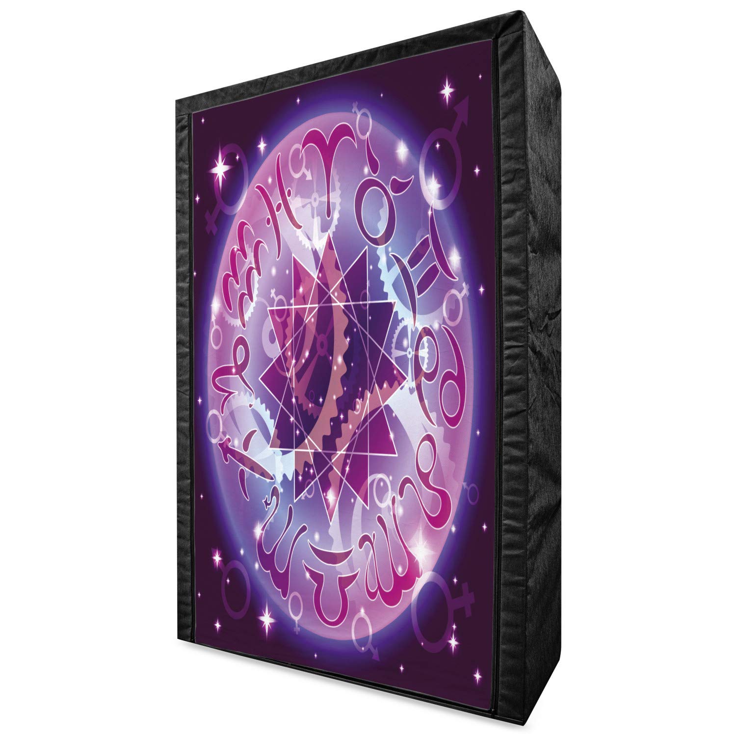 Ambesonne Astrology Portable Fabric Wardrobe | Zodiac Circle Space Design with Abstract Gender Signs & Star Center | 42.5 Inch Clothing Organizer & Storage Closet with Shelves | Purple & Pale Blue | Perfect for Bedroom, Dorm, or Apartment Organization