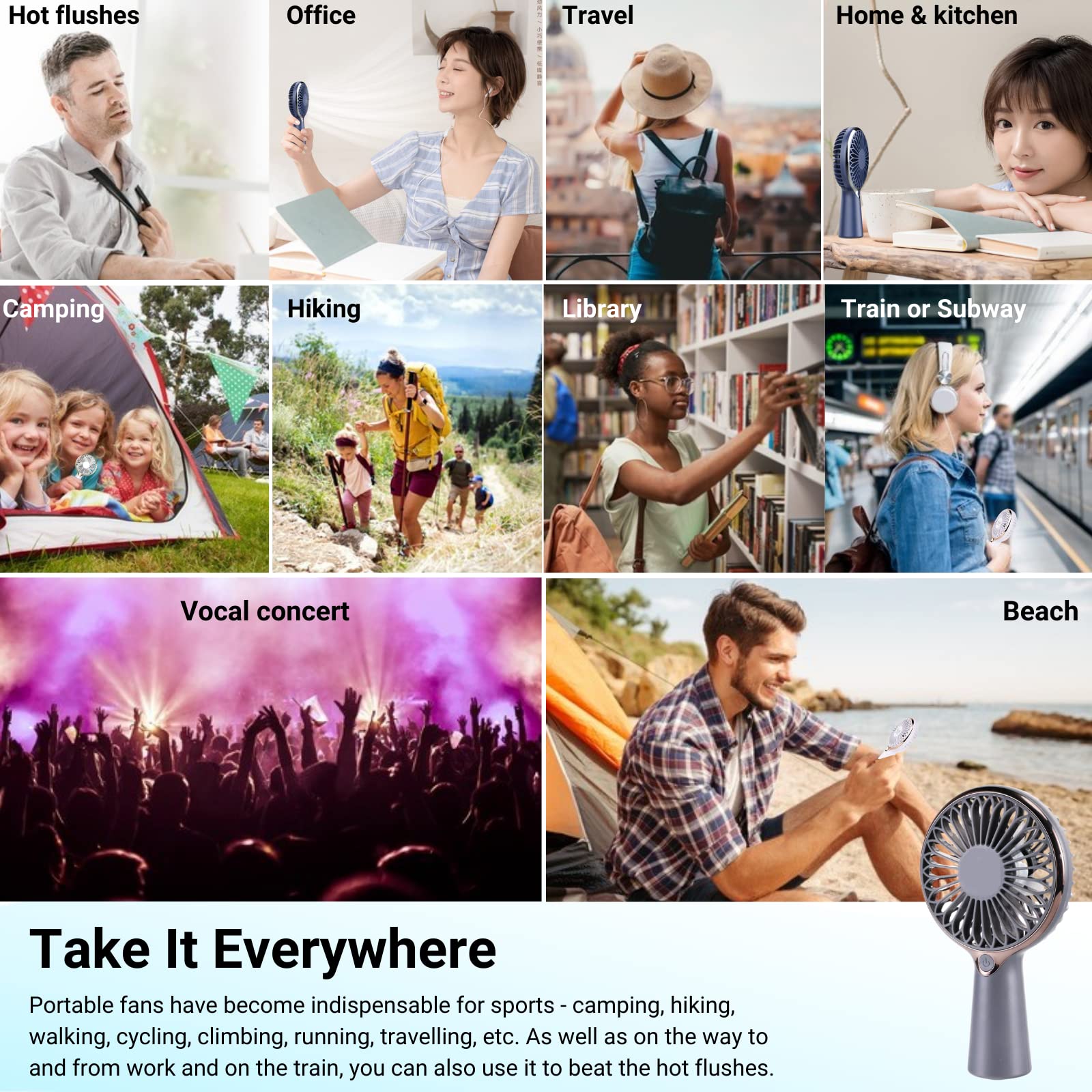 Portable USB Rechargeable Mini Handheld Fan - 3-6 Hours Cooling, Personal Desk Fan for Travel, Office & Outdoor Use | Perfect for Summer, Camping, and Workspaces