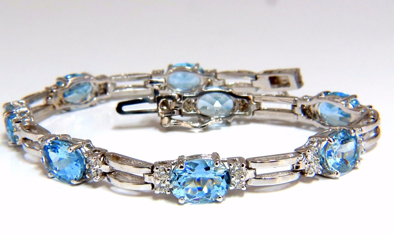 9.84ct Natural Aquamarine Diamond Tennis Bracelet in 14K Gold - Vivid Prime Aqua Blue Gemstone Jewelry for Women, Perfect for Weddings, Parties & Special Occasions