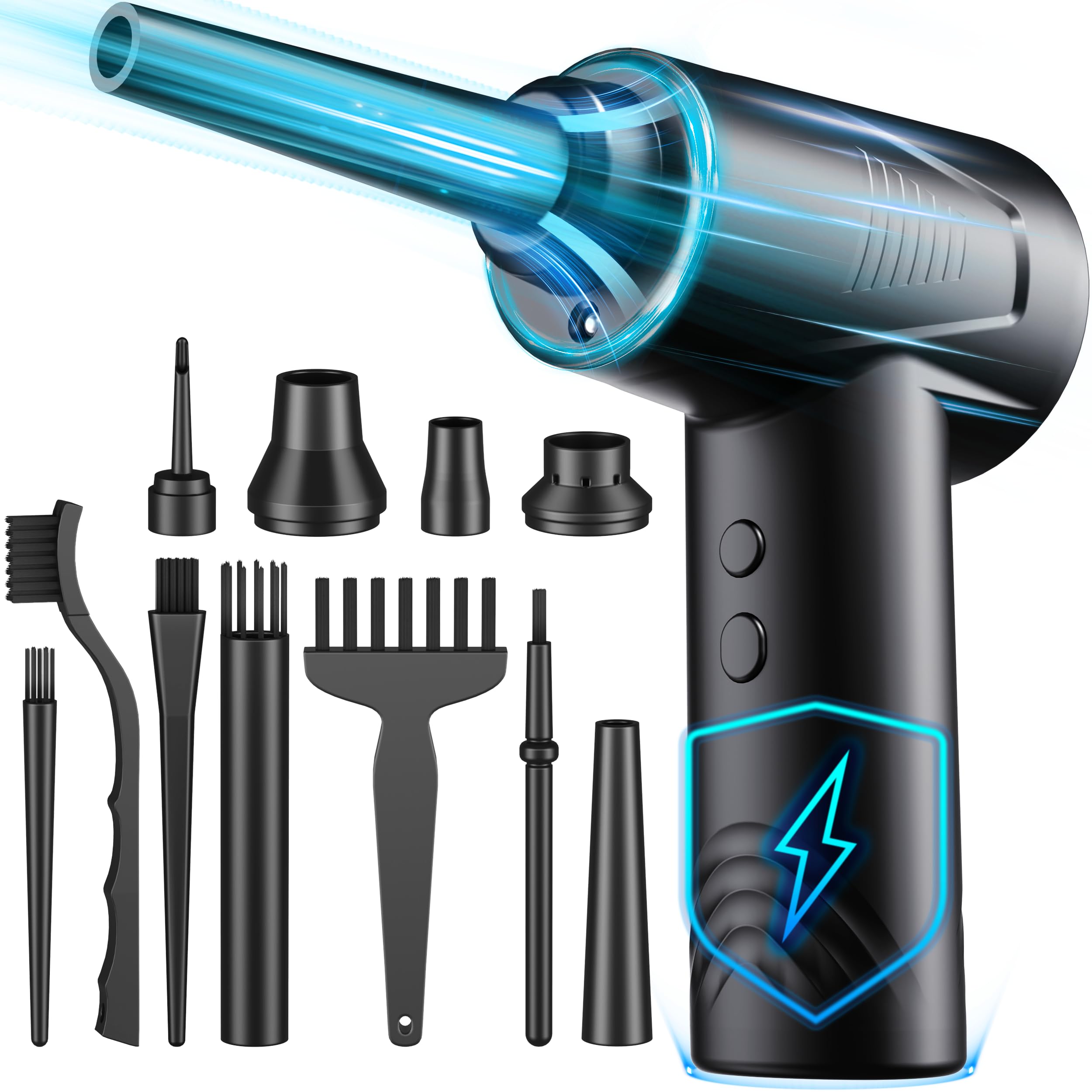 80000RPM Cordless Electric Air Duster with 3-Speed Adjustable & LED Light - Powerful Compressed Air Blower for Computer, Keyboard, Car, Electronics Cleaning | Perfect for PC Maintenance, Dust Removal, and Device Cleaning