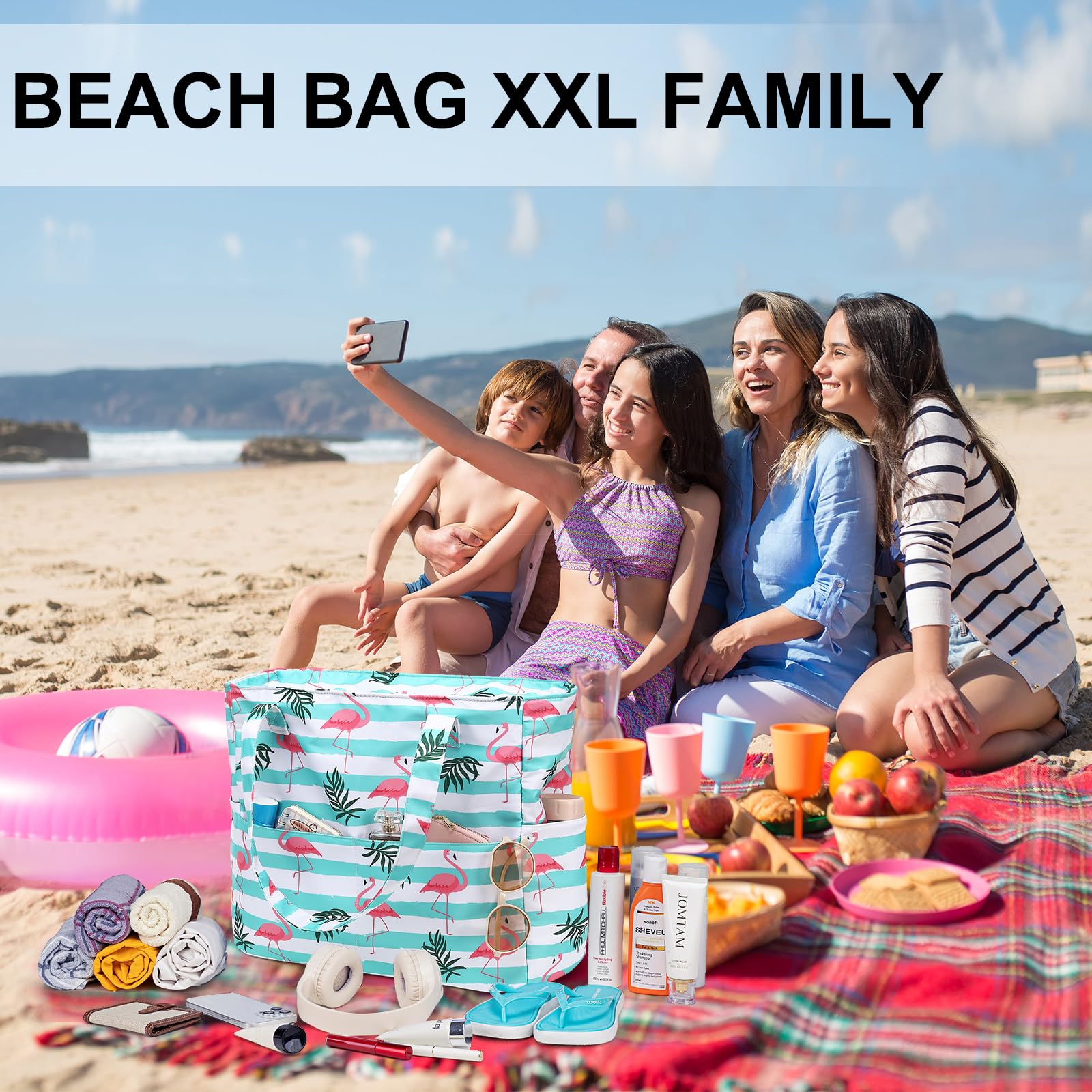 Waterproof & Sandproof Beach Tote Bag for Women - Large Zippered Pool Bag with Wet Pocket - Perfect for Gym, Grocery Shopping, Travel & Beach Outings