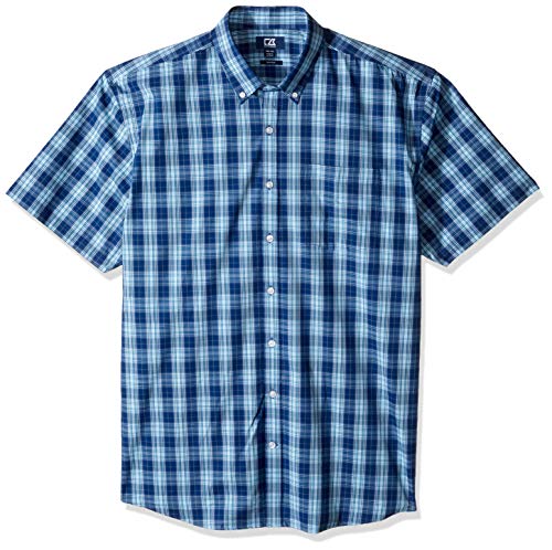 Cutter & Buck Men's Big & Tall Short Sleeve Button-Up Shirt - Shadow Plaid Pattern - Comfortable Office & Casual Wear for Everyday Use