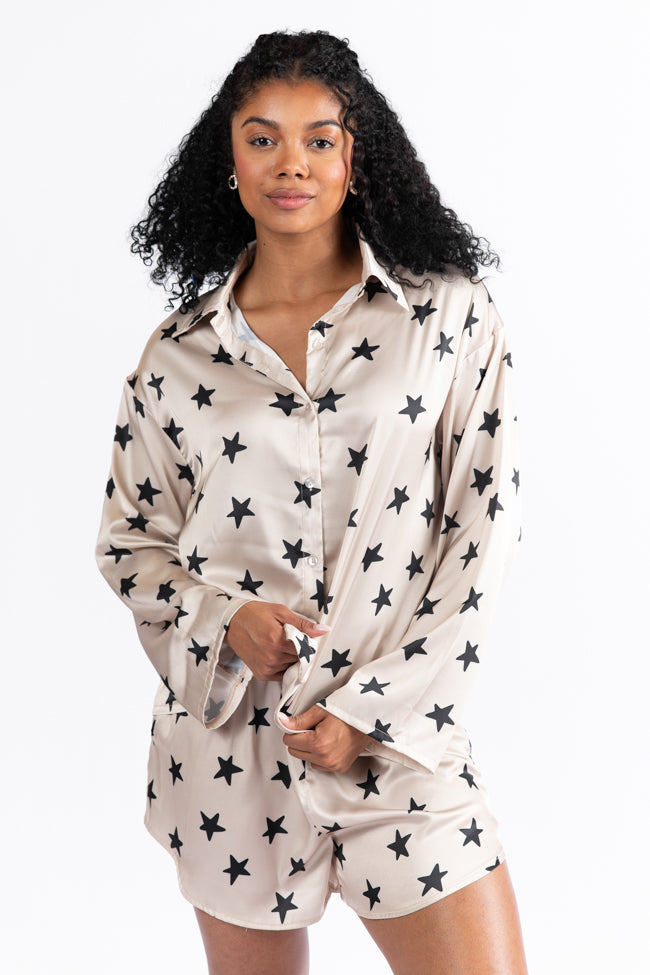 Neutral Stars Pajama Top for Women - Soft & Comfortable Sleepwear for Cozy Nights, Loungewear, and Pajama Parties | Final Sale