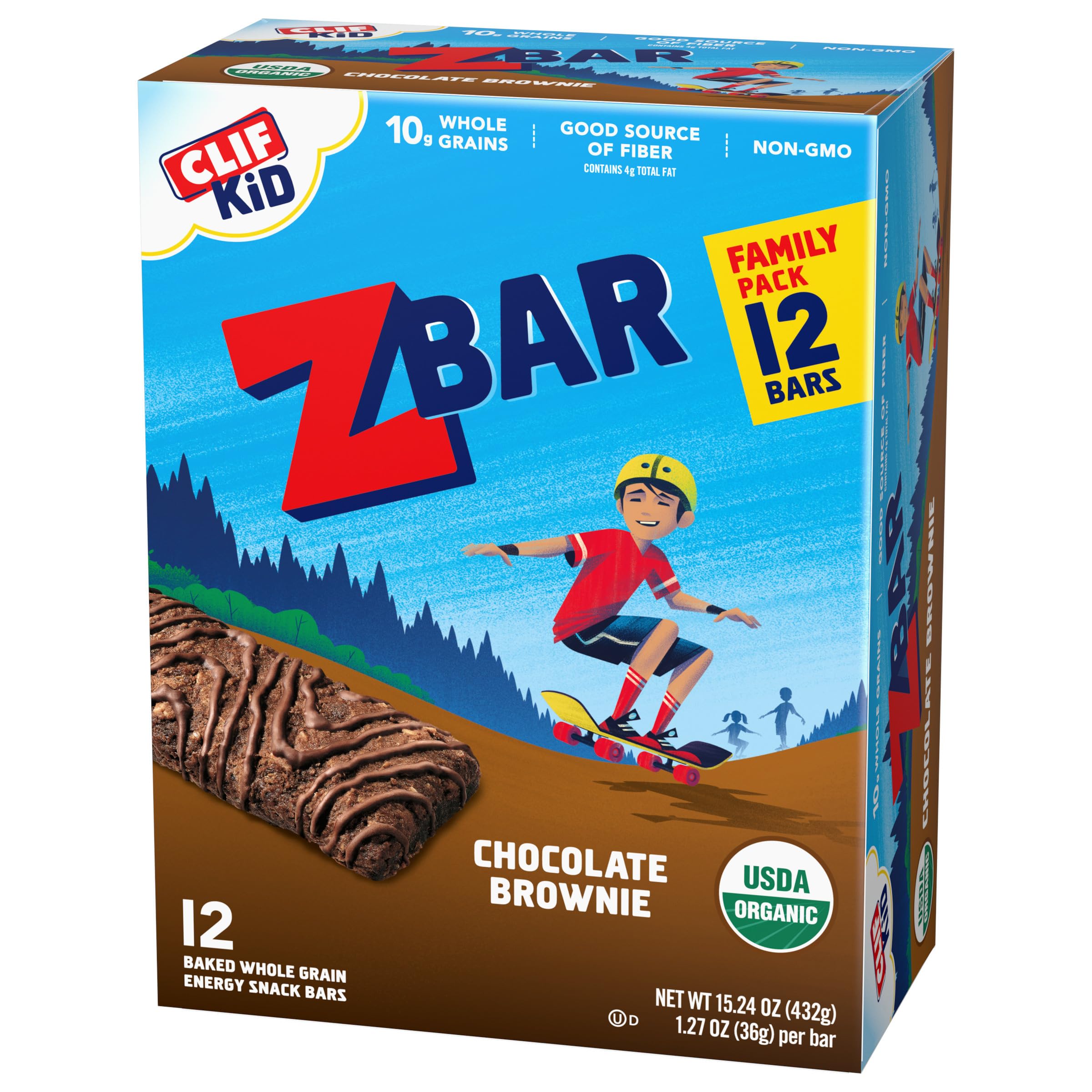 CLIF Kid Zbar Chocolate Brownie - Organic Whole Grain Snack Bars for Kids Lunch & Hiking