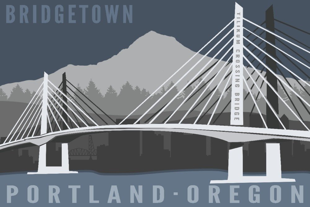 Signed Tilikum Crossing Bridge Art Print - 24x36 Wall Decor Poster | Portland Oregon Landscape, Bridgetown 56867 | Perfect for Living Room, Office & Home Decoration