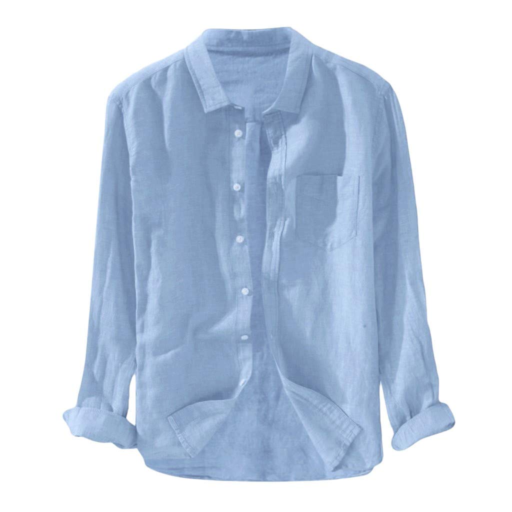 MAYW Men's Regular-Fit Long Sleeve Cotton Linen Shirt with Pocket - Casual Button Down Dress Shirt for Work, Office & Everyday Wear | Breathable & Comfortable Chambray Top