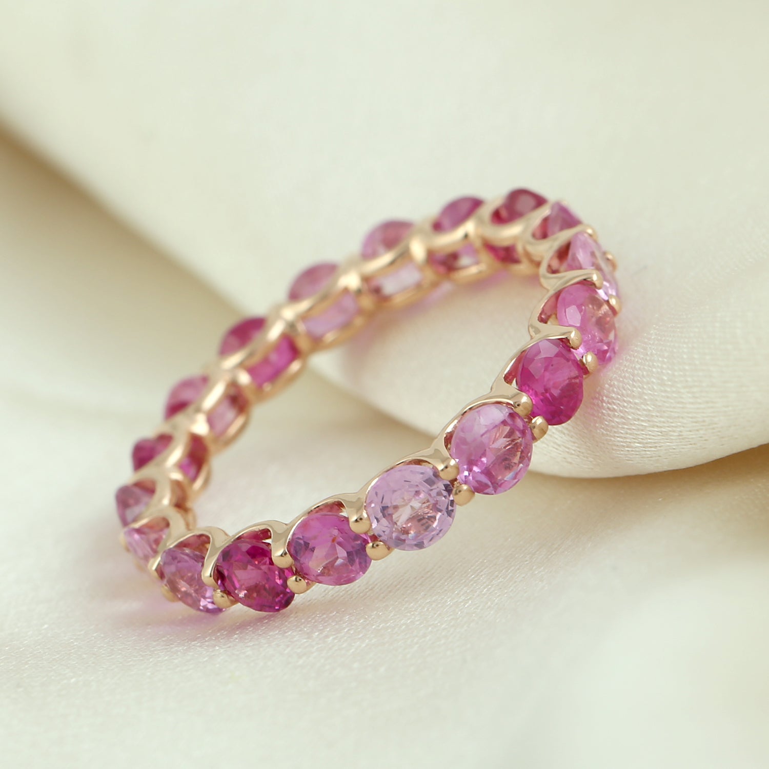 18K Yellow Gold Pink Sapphire & Ruby Eternity Band Ring for Women - Elegant Wedding, Anniversary, or Gift Jewelry for Special Occasions