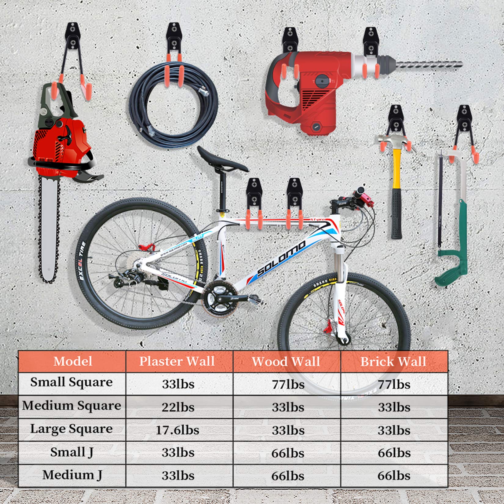 Heavy Duty Garage Hooks 14 Pack - Steel Wall Mount Storage Hooks & Tool Hangers with Anti-Slip Coating - Organize Ladders, Garden Tools & Bulky Items in Garage, Workshop or Shed