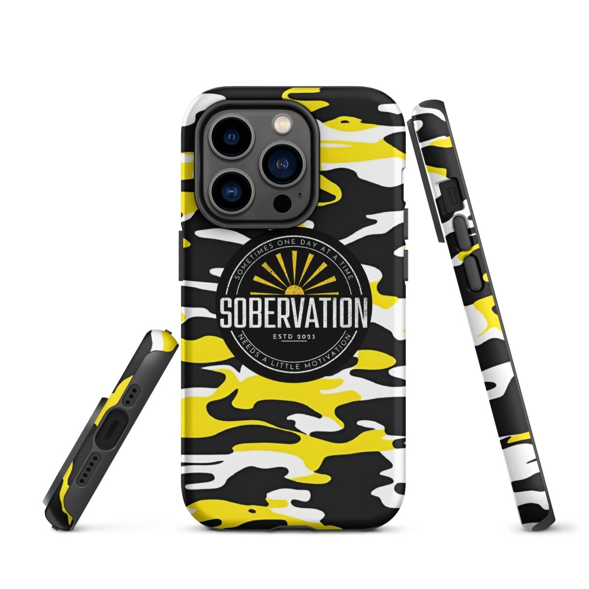 Sobervation Yellow Camo iPhone Case - Durable Shockproof Protective Cover for iPhone 14/13/12/11 Pro Max XR XS - Perfect for Outdoor Adventures, Hiking & Travel
