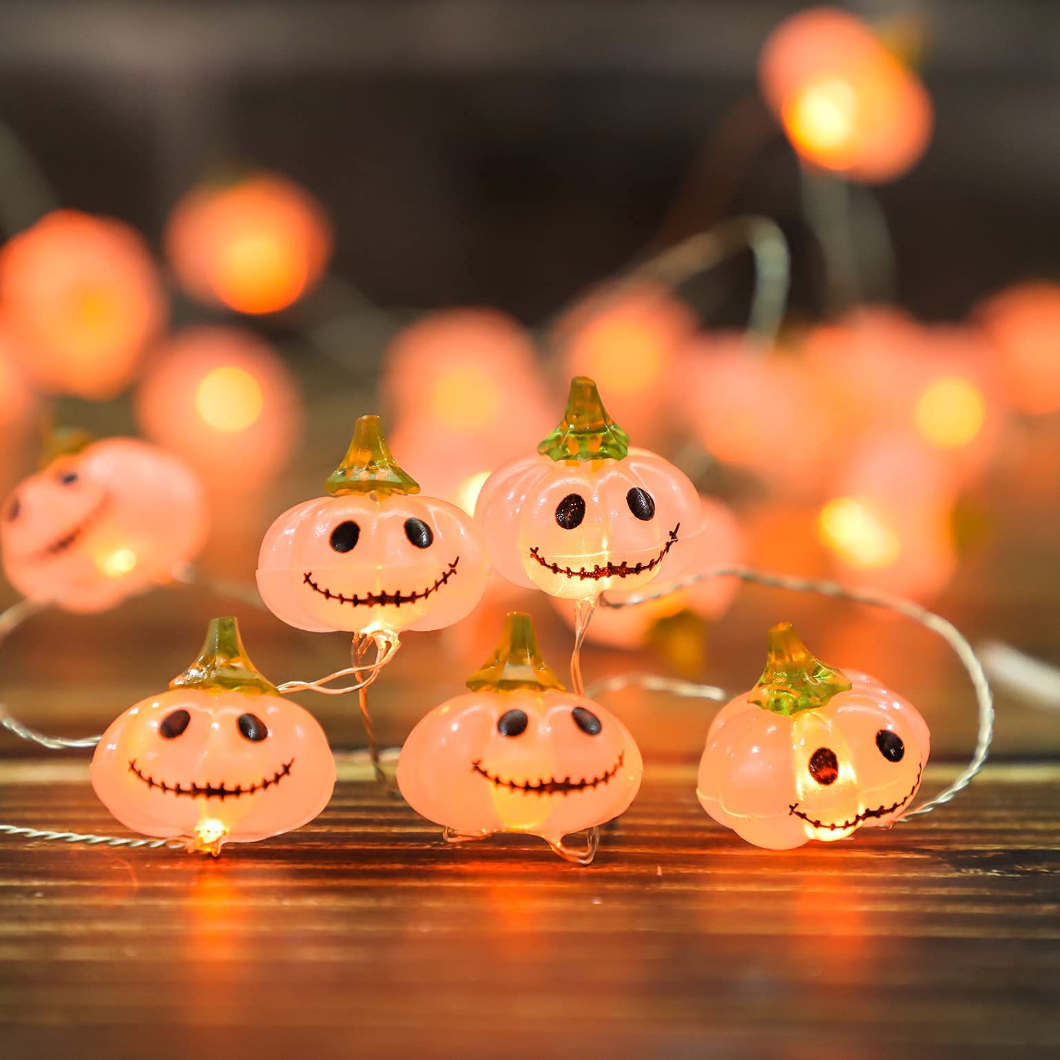 FLAVCHARM 10ft 30LED White Pumpkin String Lights - Battery Operated Fairy Lights with Remote Control for Halloween, Christmas, Fall Decor | Perfect for Home Party, Bedroom, Garden & Outdoor Decorations