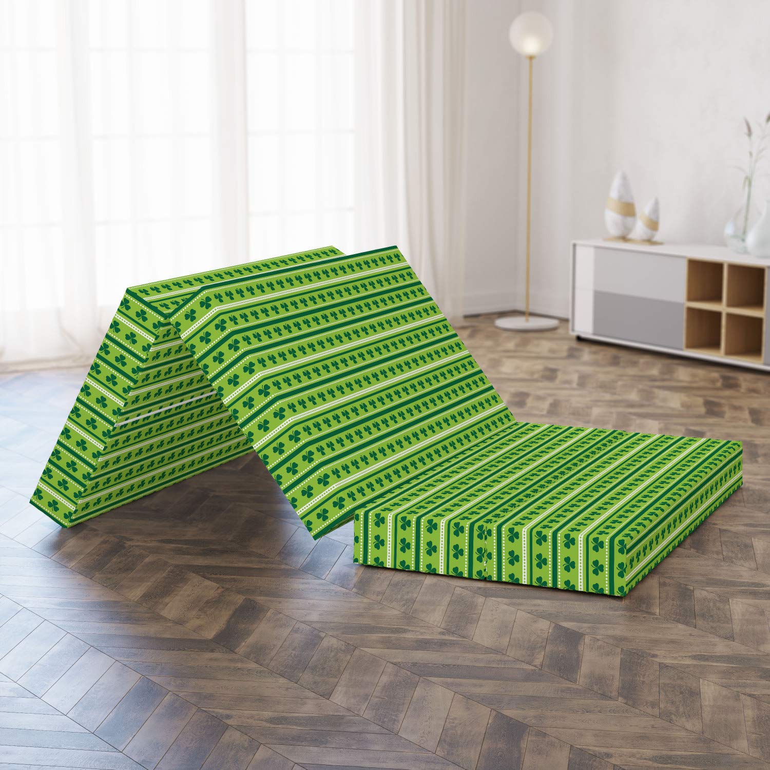 Ambesonne Foldable Mattress with Traditional Irish Clovers Design - 78.7